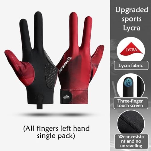 Red 3 Finger Pool Gloves for Left Hand - Billiards - Red