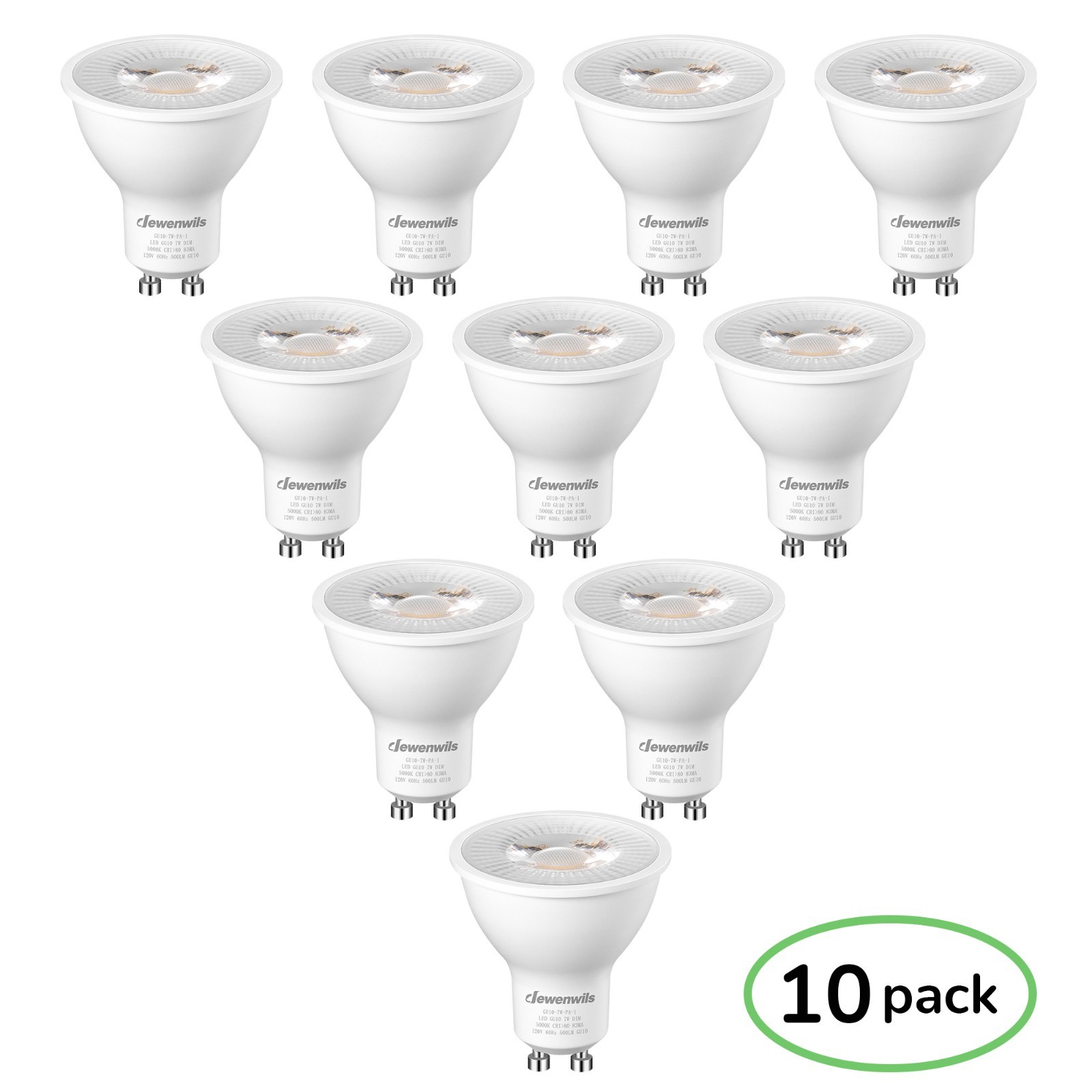 DEWENWILS 10 Pack GU10 LED Dimmable Bulb-GU10 Base 5000K Color Temperature