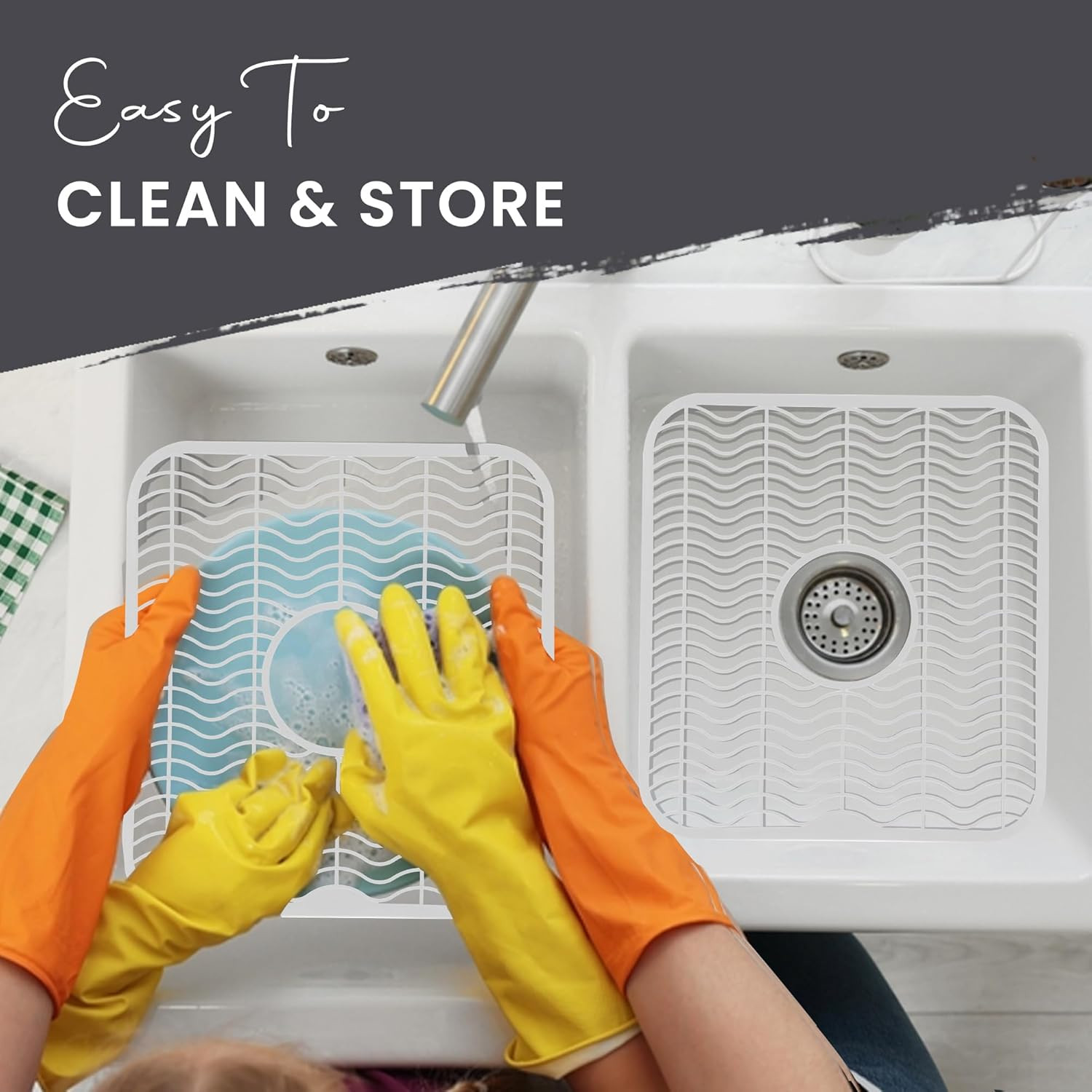 2 Pc Kitchen Sink Protector Mat, 12x11in, Plastic Grid, White