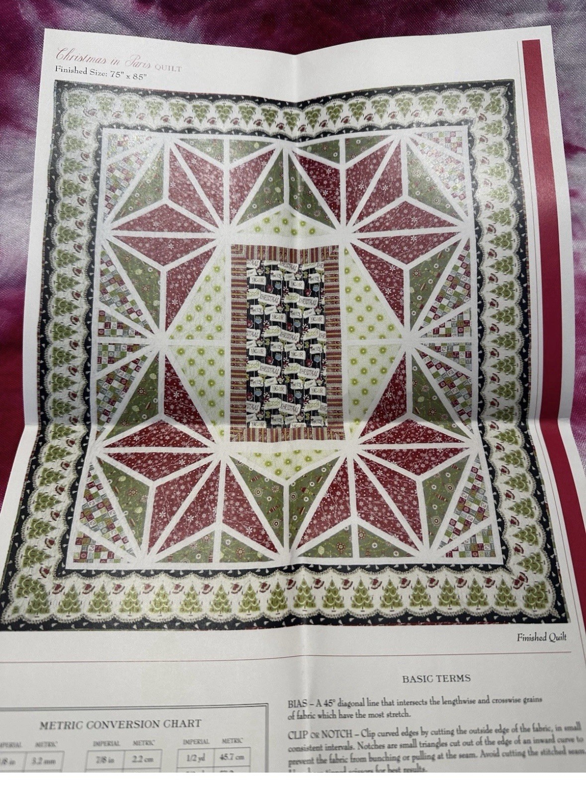 Anna Griffin's Christmas In Paris Quilt Pattern Instructions. New