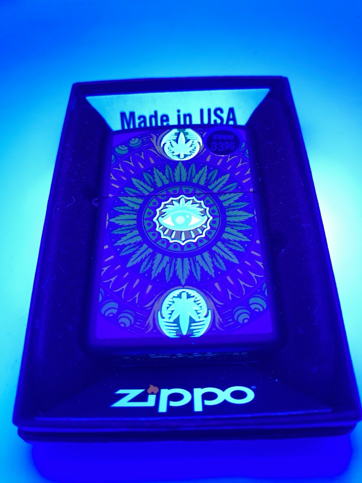Zippo Black Light Leaf/Eye On A 2022 Lighter