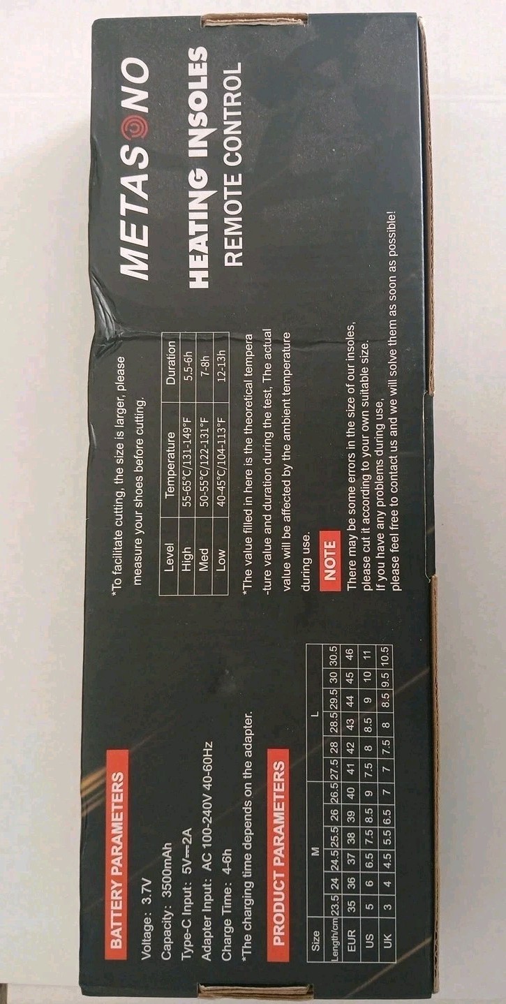 Heating Insoles Remote Control Size M-L Metasono