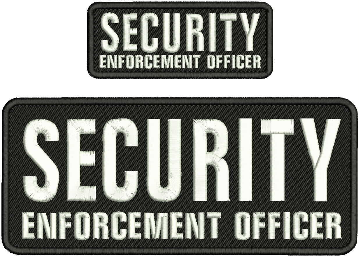SECURITY E OFFICER EMB PATCH 4X10 AND 2X5 HOOK ON BACK WHITE ON BLACK