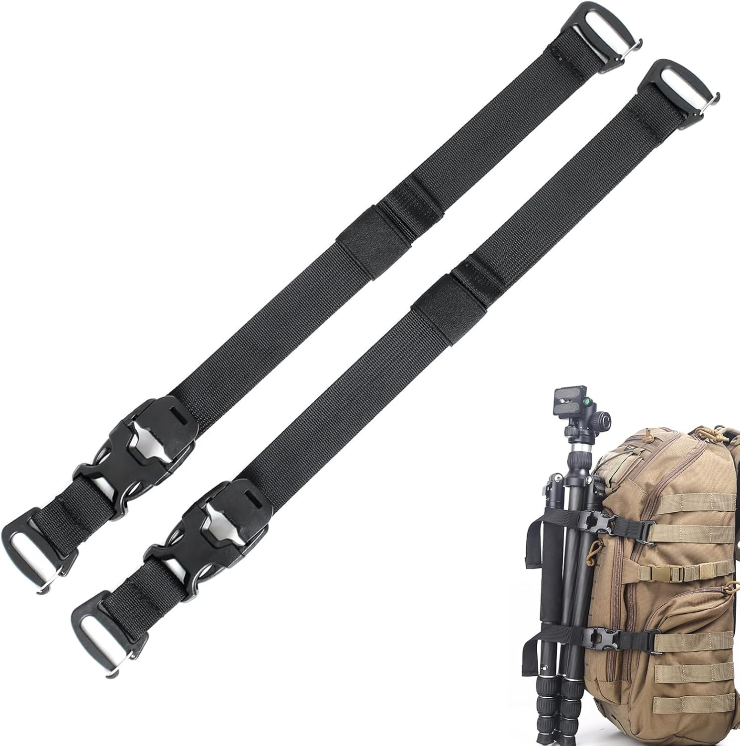 MOLLE Tactical Straps for Backpack - Adjustable 7.5-22 inch Compression Tie Down