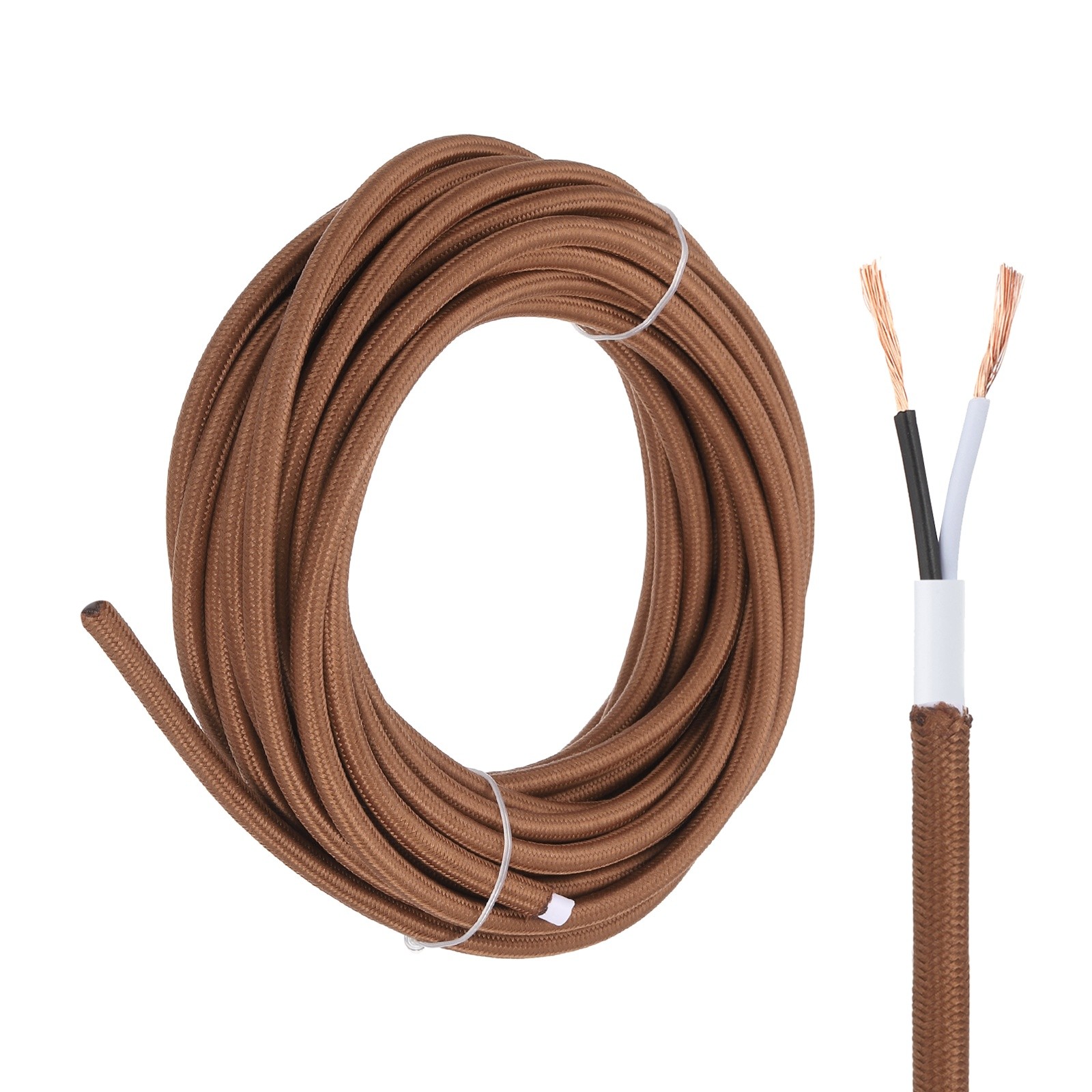 25Ft 18AWG 2 Conductor 300V Cloth Covered Lamp Wire Cord, Brown