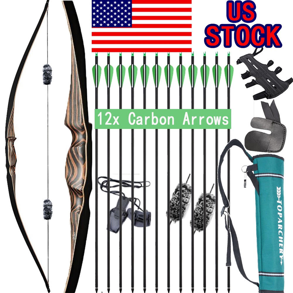 54" Hunting Wooden Longbow RH 20-70lb Archery Recurve Bow Shooting Target Arrows
