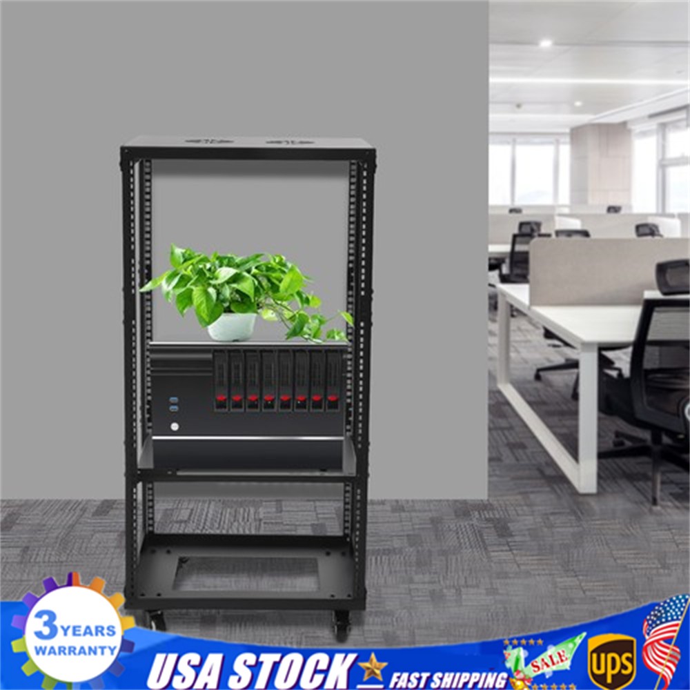 18U 18.5" 4 Post Open Frame Network Server Rack Adjustable Partition 0-31.5''