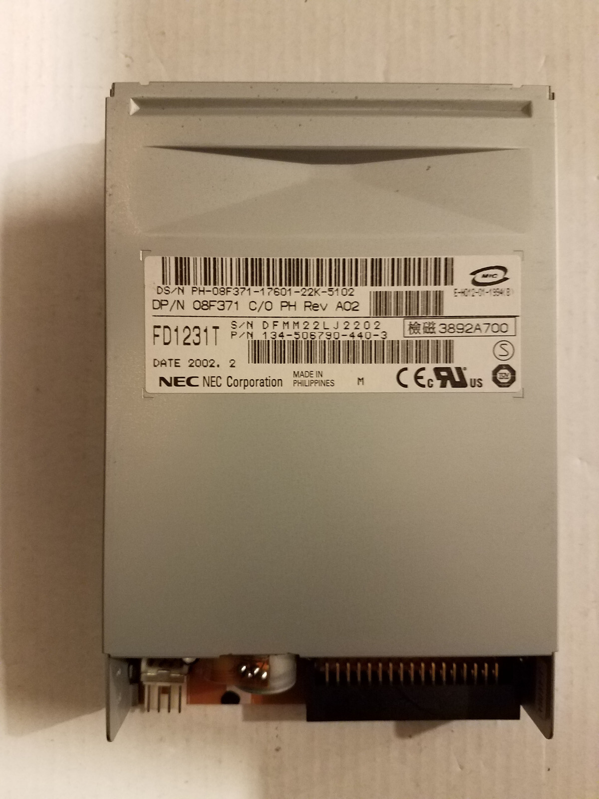 NEC FD1231T Internal 3.5" Floppy Disk Drive Biack No Bezel 134-506790-440-3