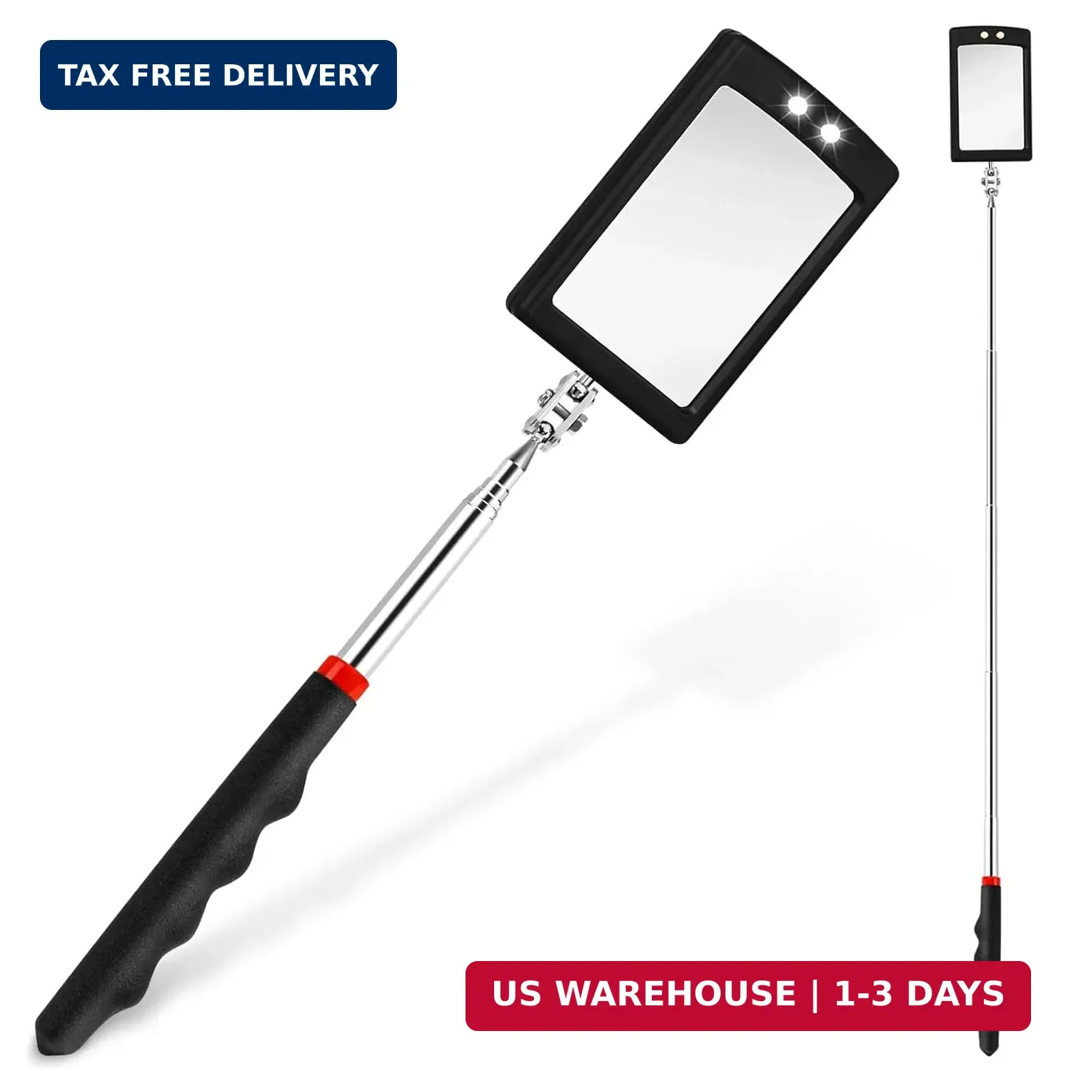 12-35 Inch Extendable Inspection Mirror, 360-Degree Rotation LED Inspection Mirr