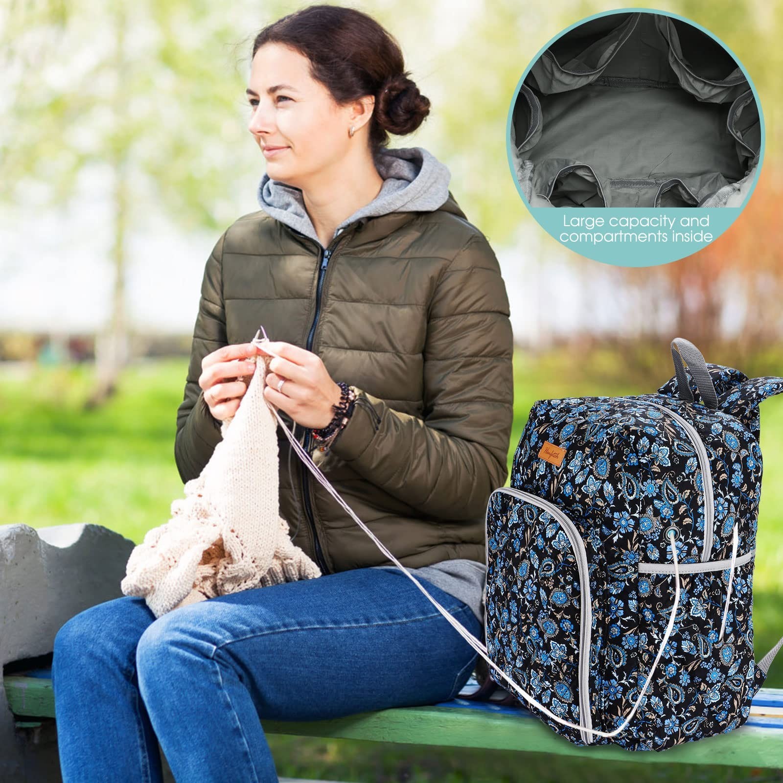 Yarn Storage Organizer Knitting Bag Backpack - Large Size with Grommets, Port...