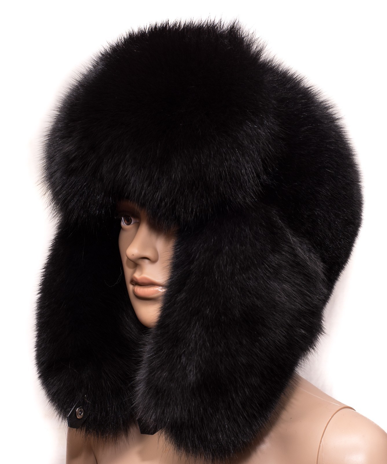 Genuine Black Velvet Fox Fur Handmade Men's Winter Cap Trapper Ushanka Hat