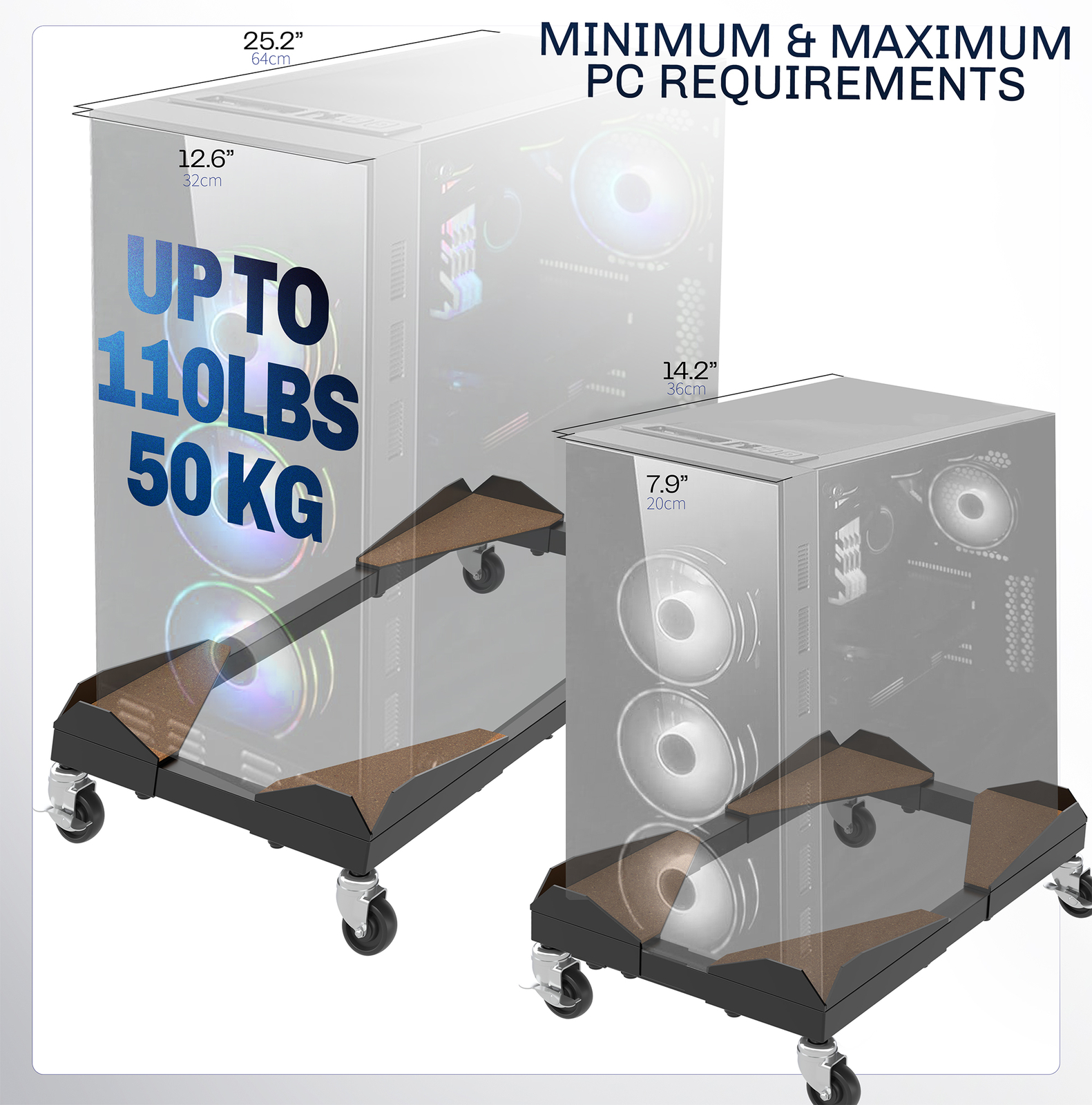 VIVO Black Premium Large PC Cart, CPU Rolling Stand, Adjustable Computer Trolley