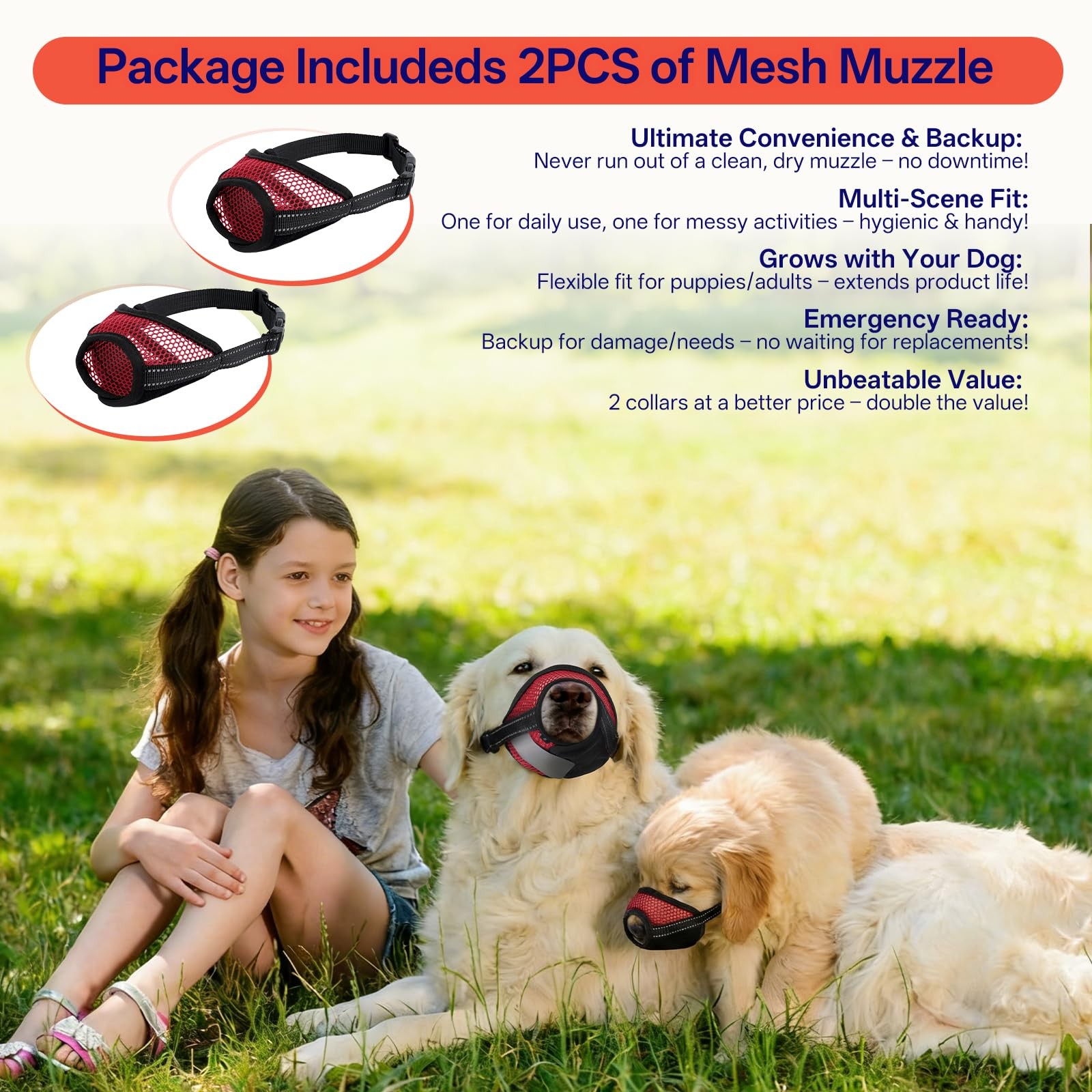 SeranPup 2pk Red Mesh Dog Muzzle Large