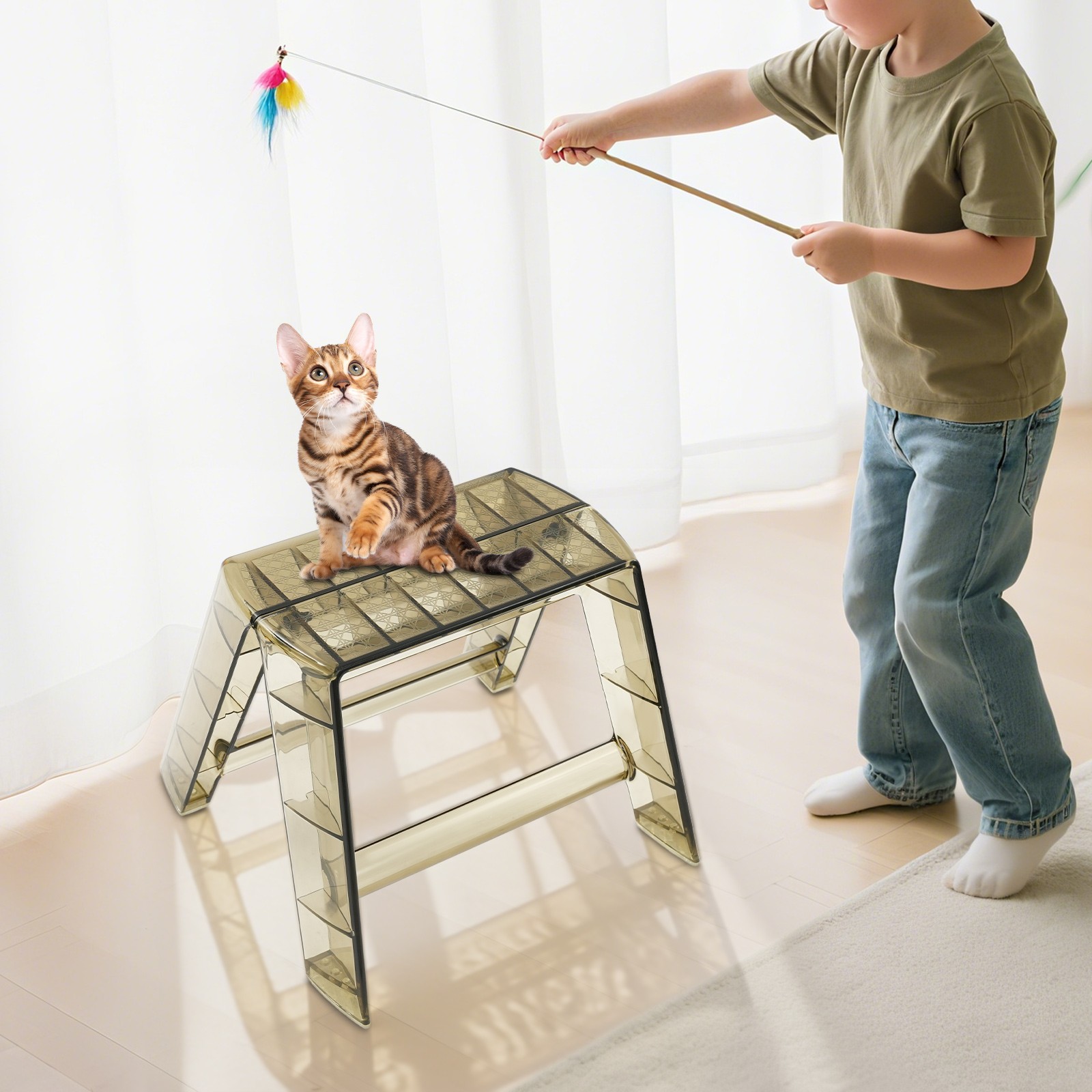 2 Step Protable Step Ladder Step Stool Clear Coffee Stool For Indoor Outdoor