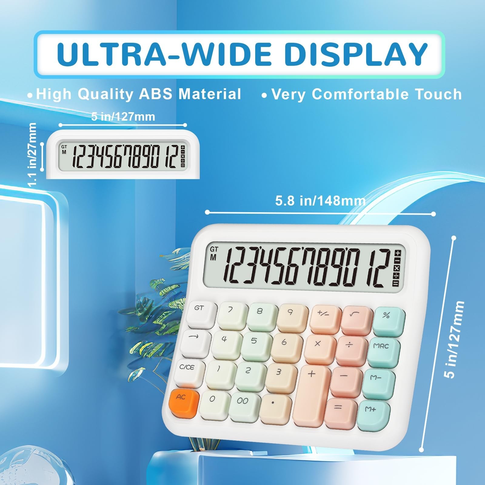 Pendancy Calculators Desktop 12 Digit, Gradient Pink Cute Basic Calculator wi...
