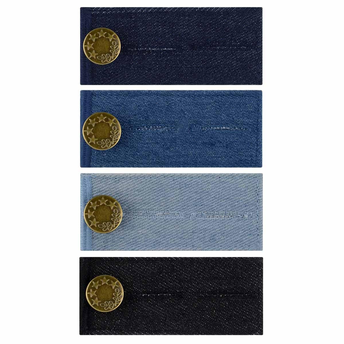 4 Pieces Denim Waist Extenders Button for Pants Jeans Trousers Black, Blue