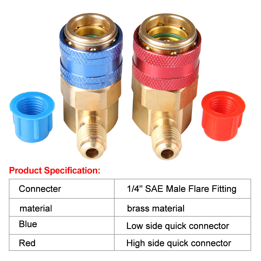 For Car AC Gauge AC High Low Side Quick Connector Adapter Fitting Coupler Kit