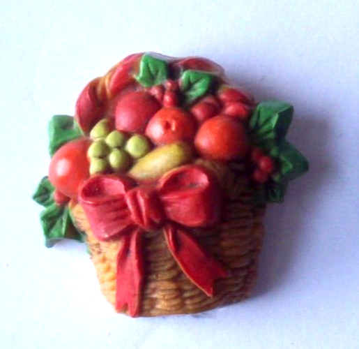 Fruit basket with holly  Fall Autumn Christmas Hallmark pin