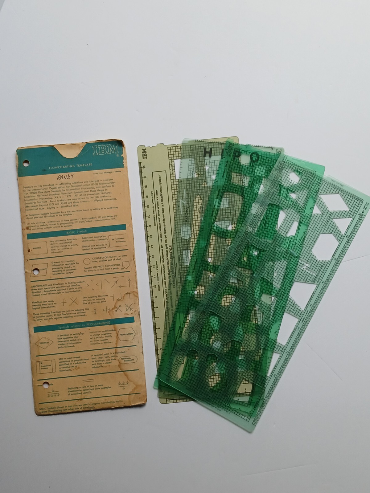 Lot Of 4 Vintage IBM Flowcharting Template With 1 Paper Sleeve 1970s GX20-8020-1