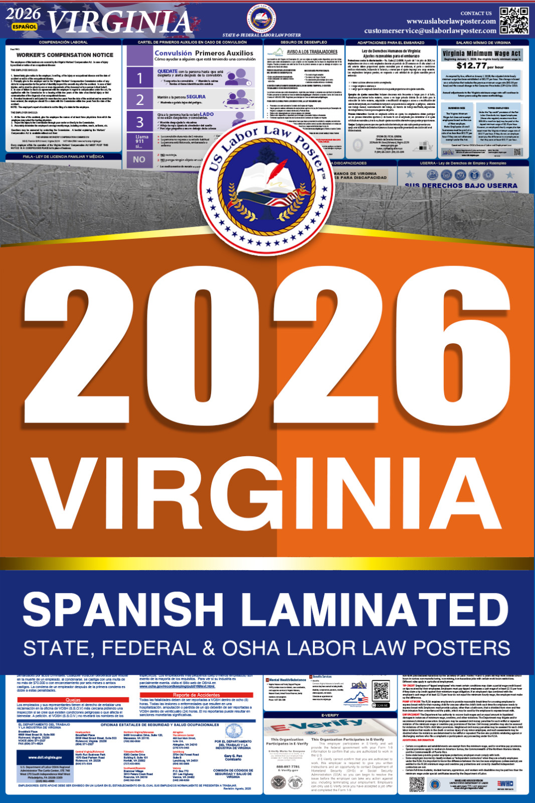 2026 Virginia VA LABOR LAW POSTER (Federal & State) Spanish Laminated