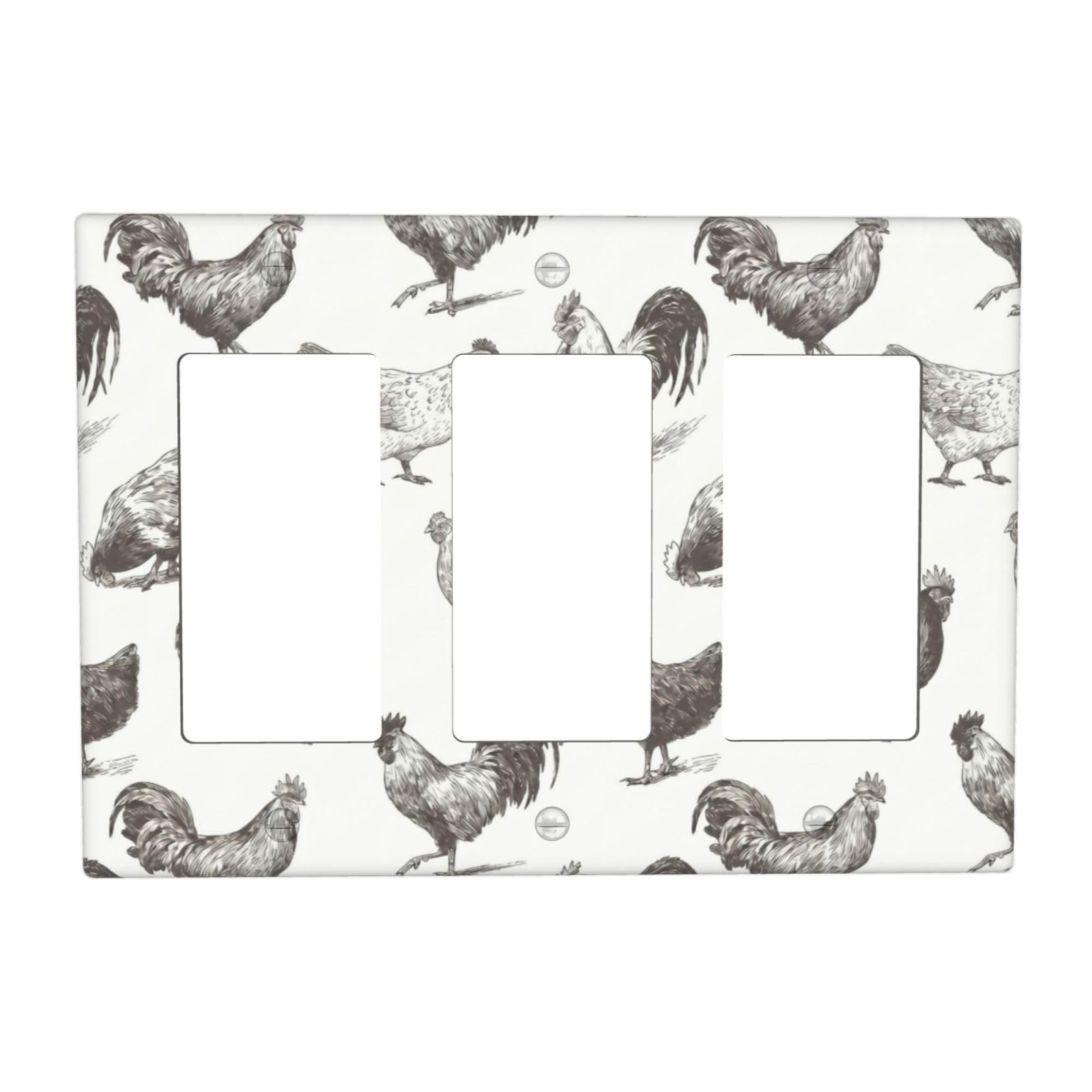 arecorswpancel Chicken Rooster 3-Gang Switch Plate