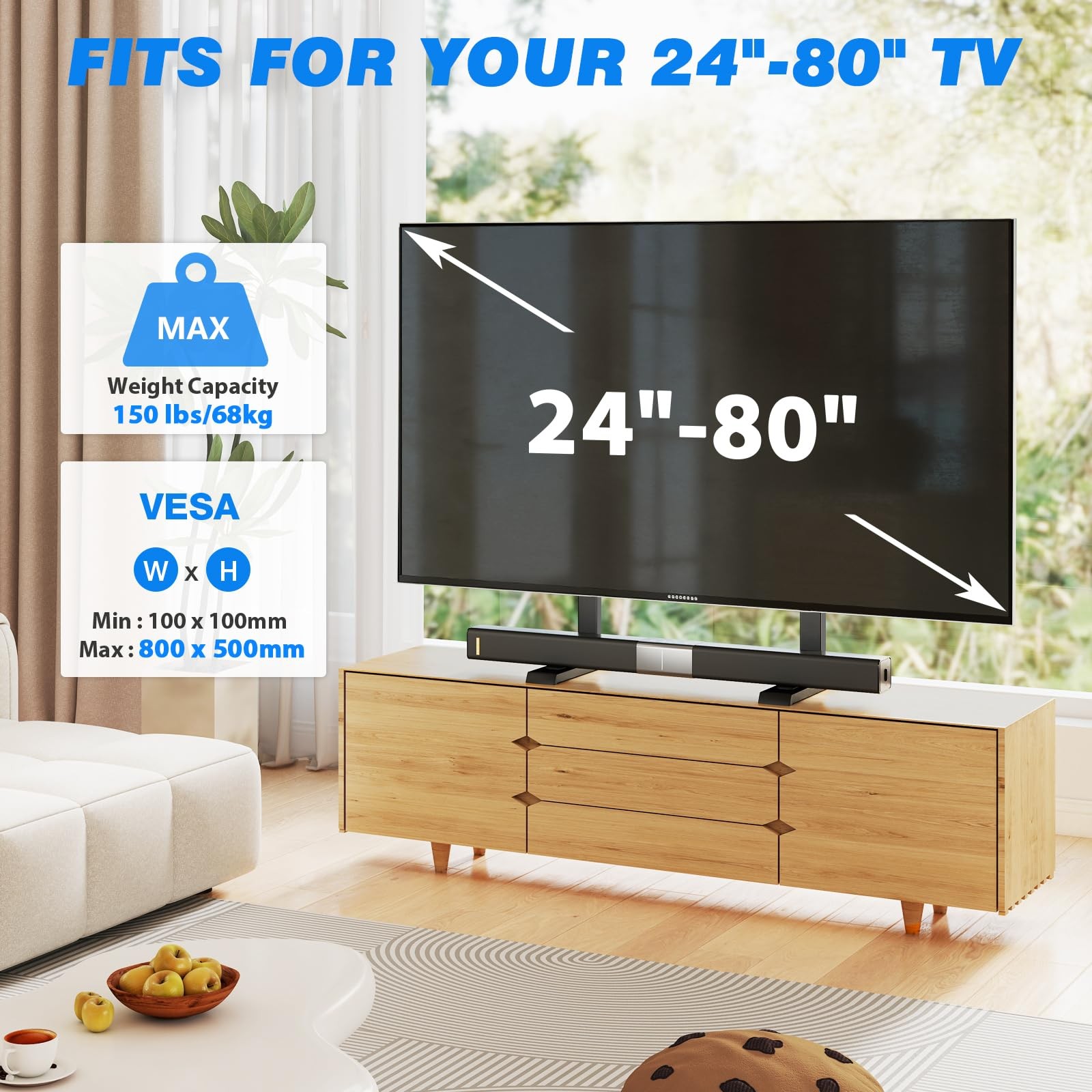 Universal TV Stand Base for 24-80 Inch TVs, Table Top TV Stand with Adjustabl...