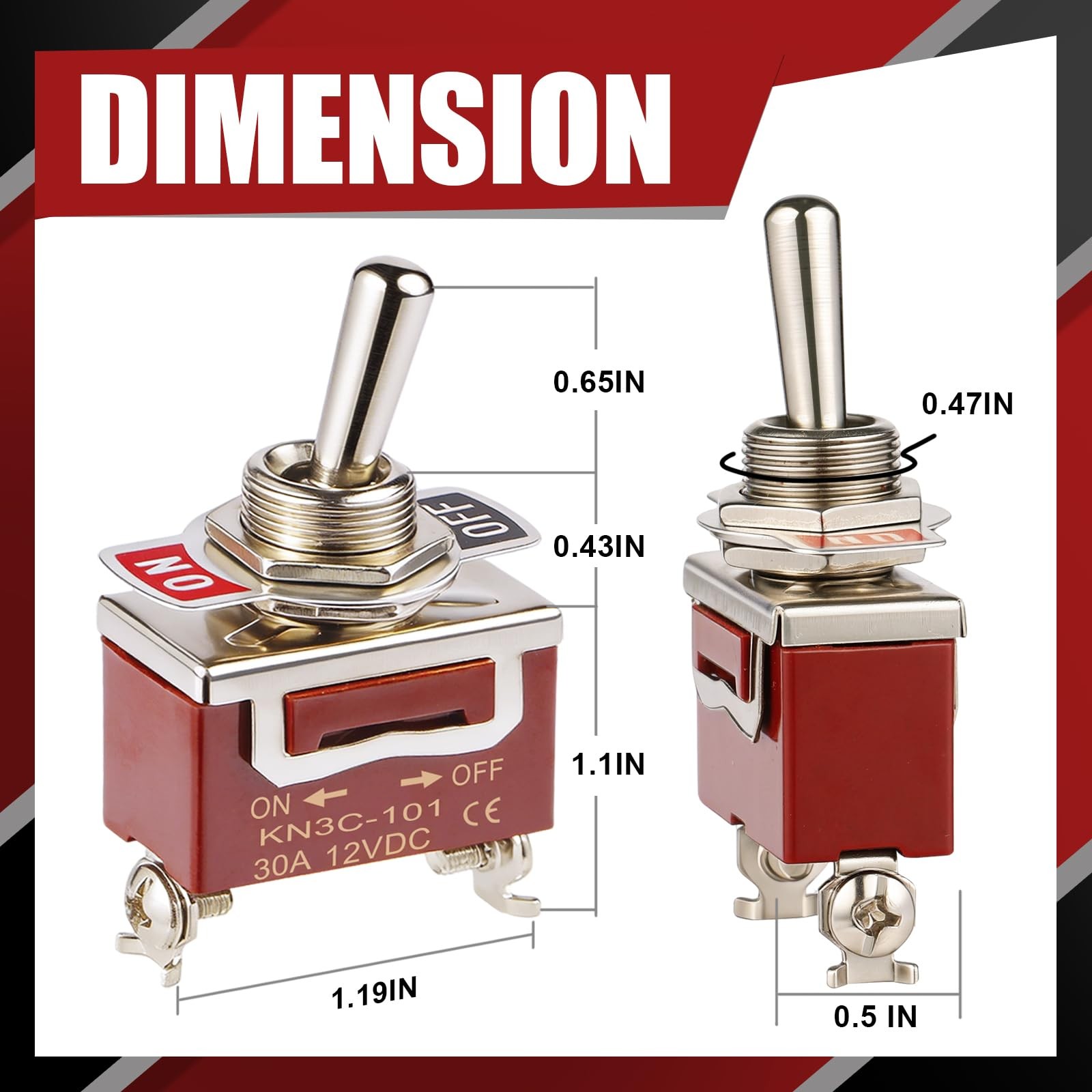 3-Pack Toggle Switch, 12V 30A Heavyduty On/Off 2Pin SPST Waterproof Toggle Swit