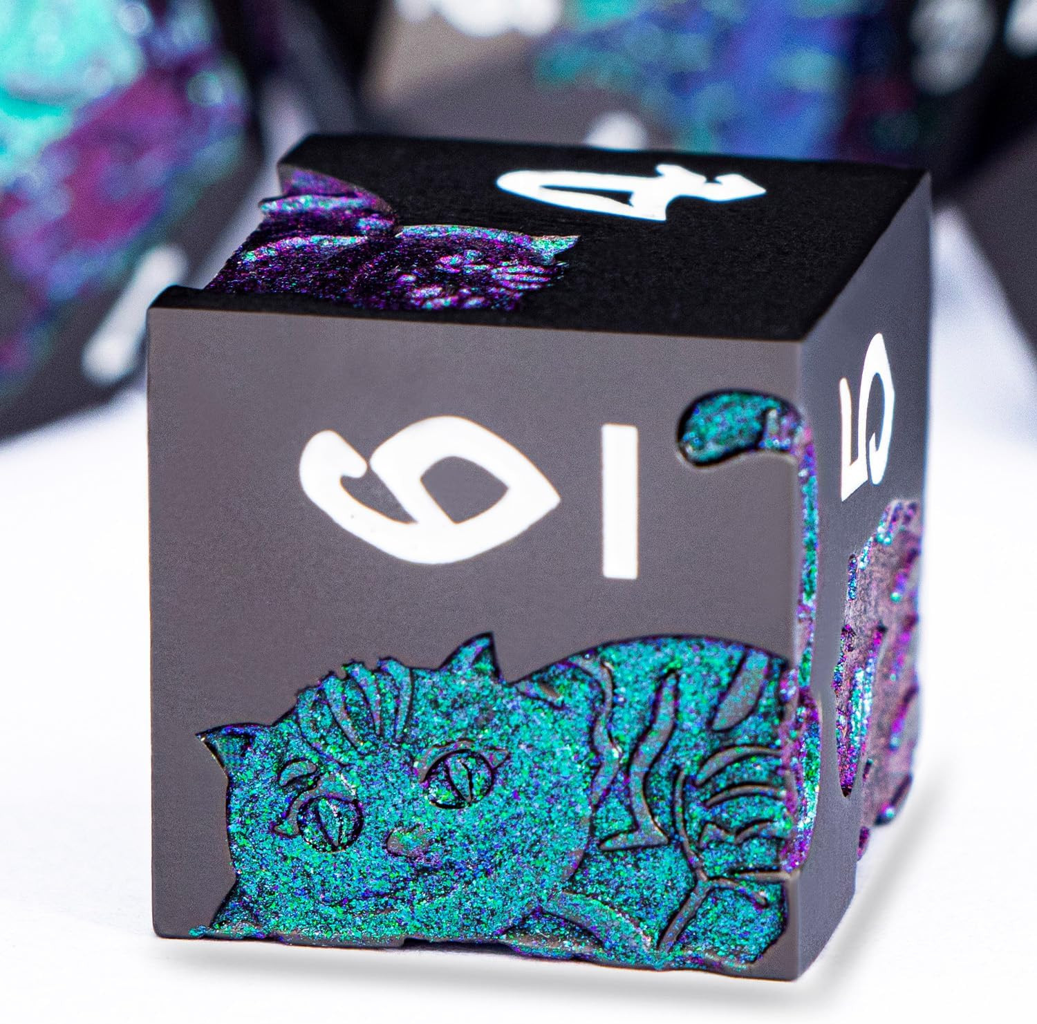 Metal DND Cat Dice 7PCS Polyhedral RPG Dice Set with Gift Case for Dungeons