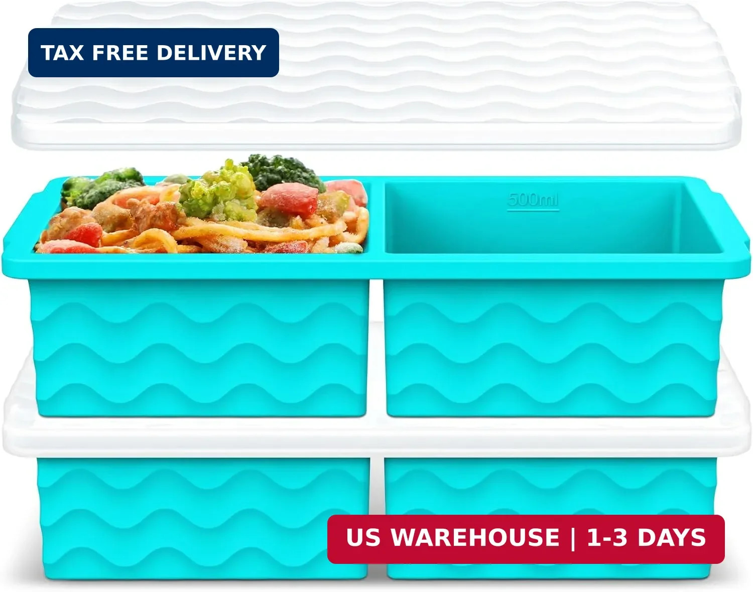Aopigavi Silicone Freezer Tray with Lid - 2-Cup Soup Freezer Container Molds, La