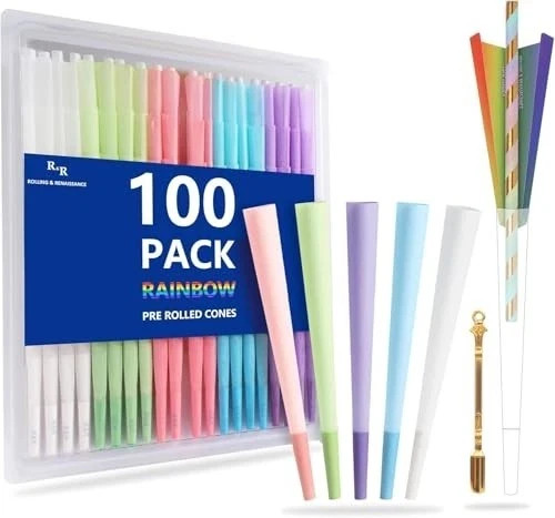 100 Pack Colorful Rolling Papers Pre Rolled Cones King Size - 108mm King Size Pr