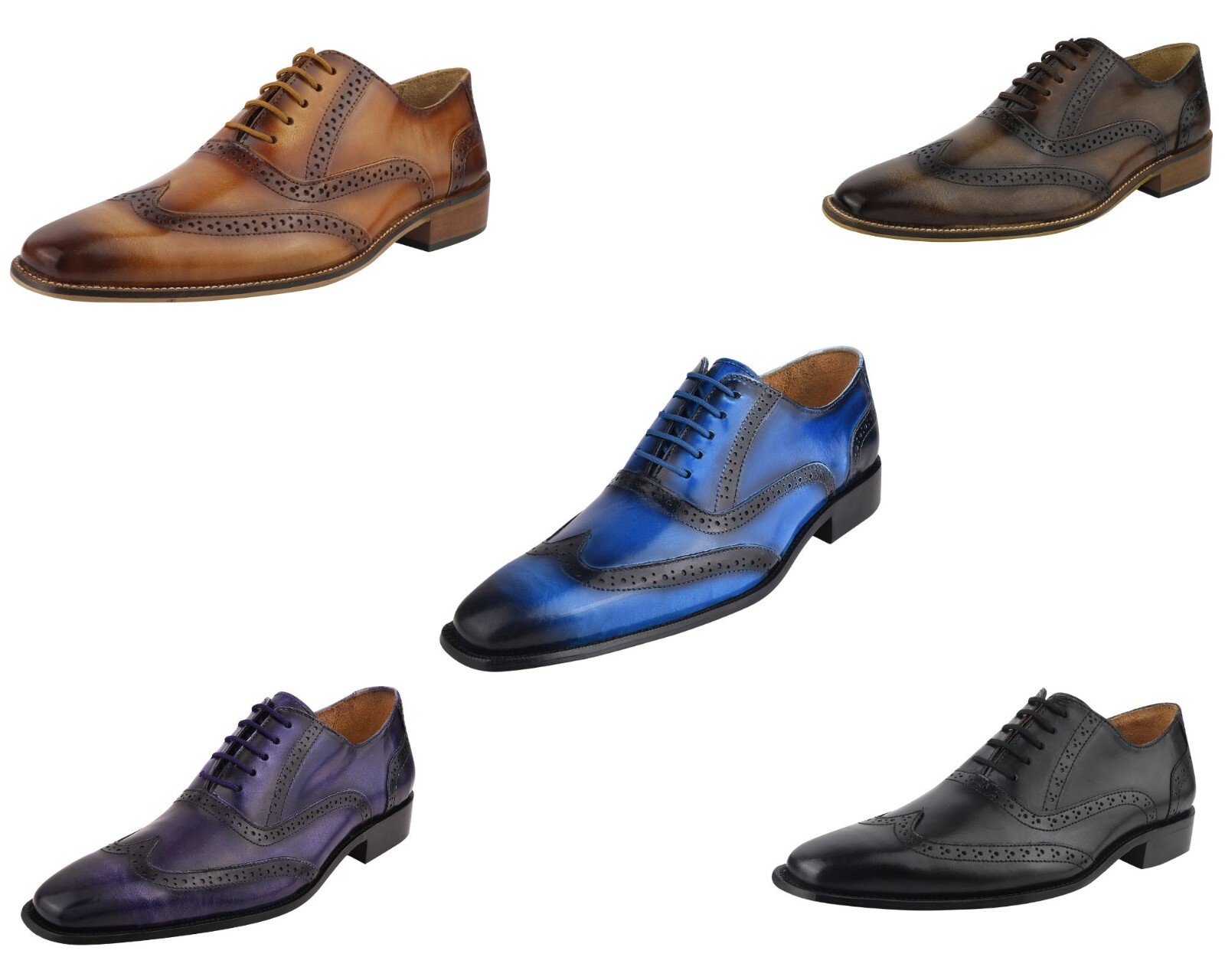 LIBERTYZENO Mens Genuine Leather Wingtip Brogue Classic Oxford style Dress Shoes