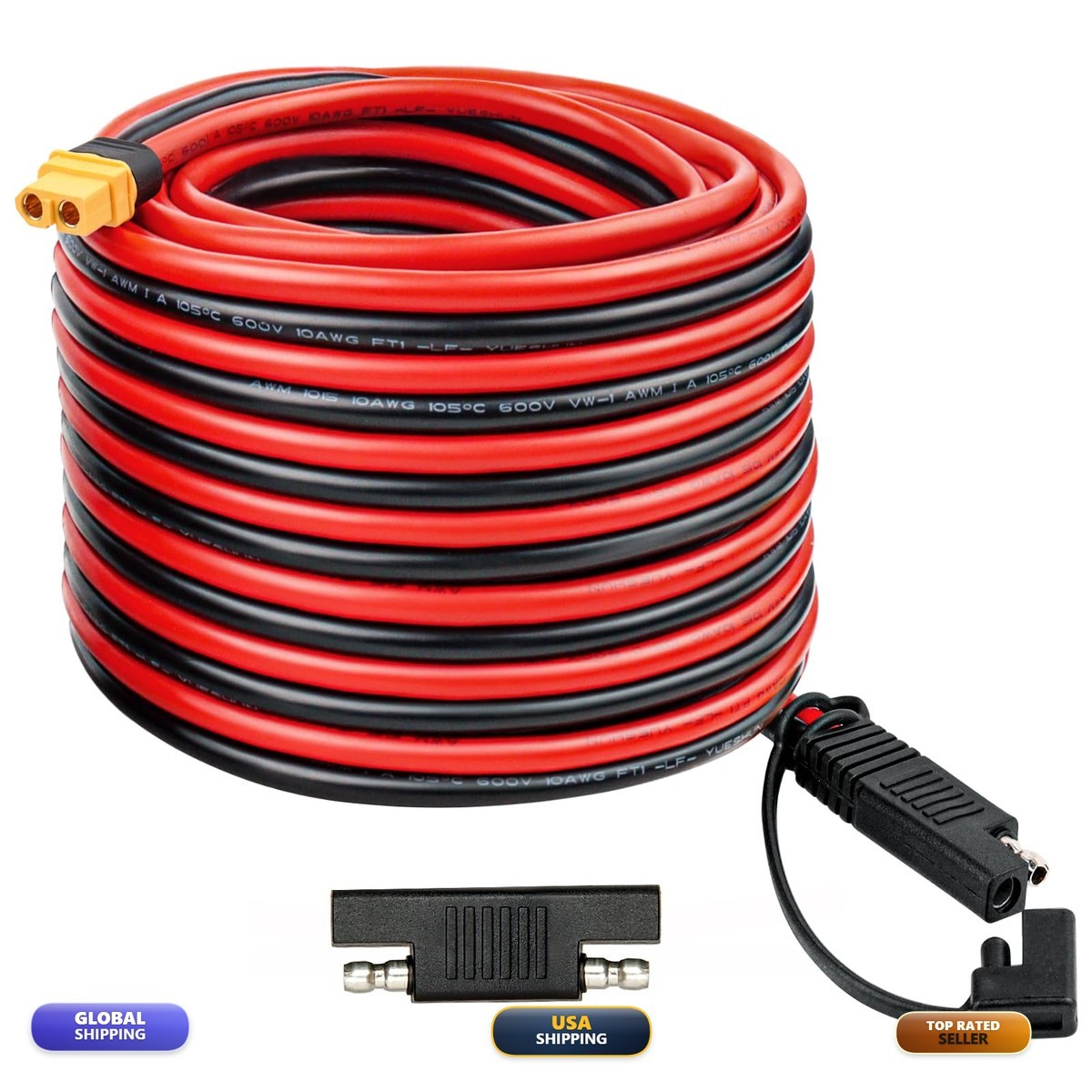MOOKEERF 10AWG SAE XT60 Connector Extension Cable 25FT, XT60 Female SAE Cable