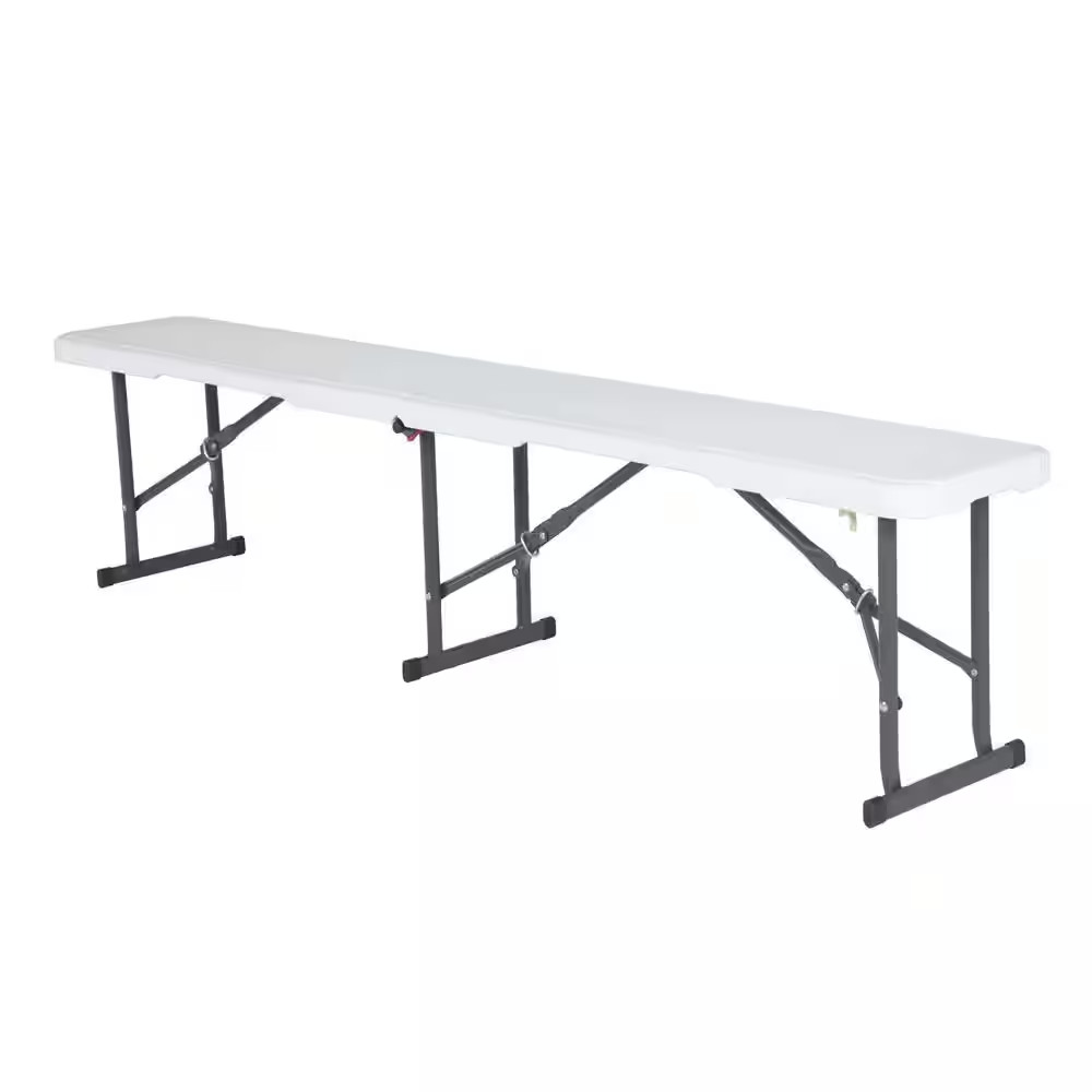 White Outdoor 6 Ft. Fold-In-Half Folding Bench.