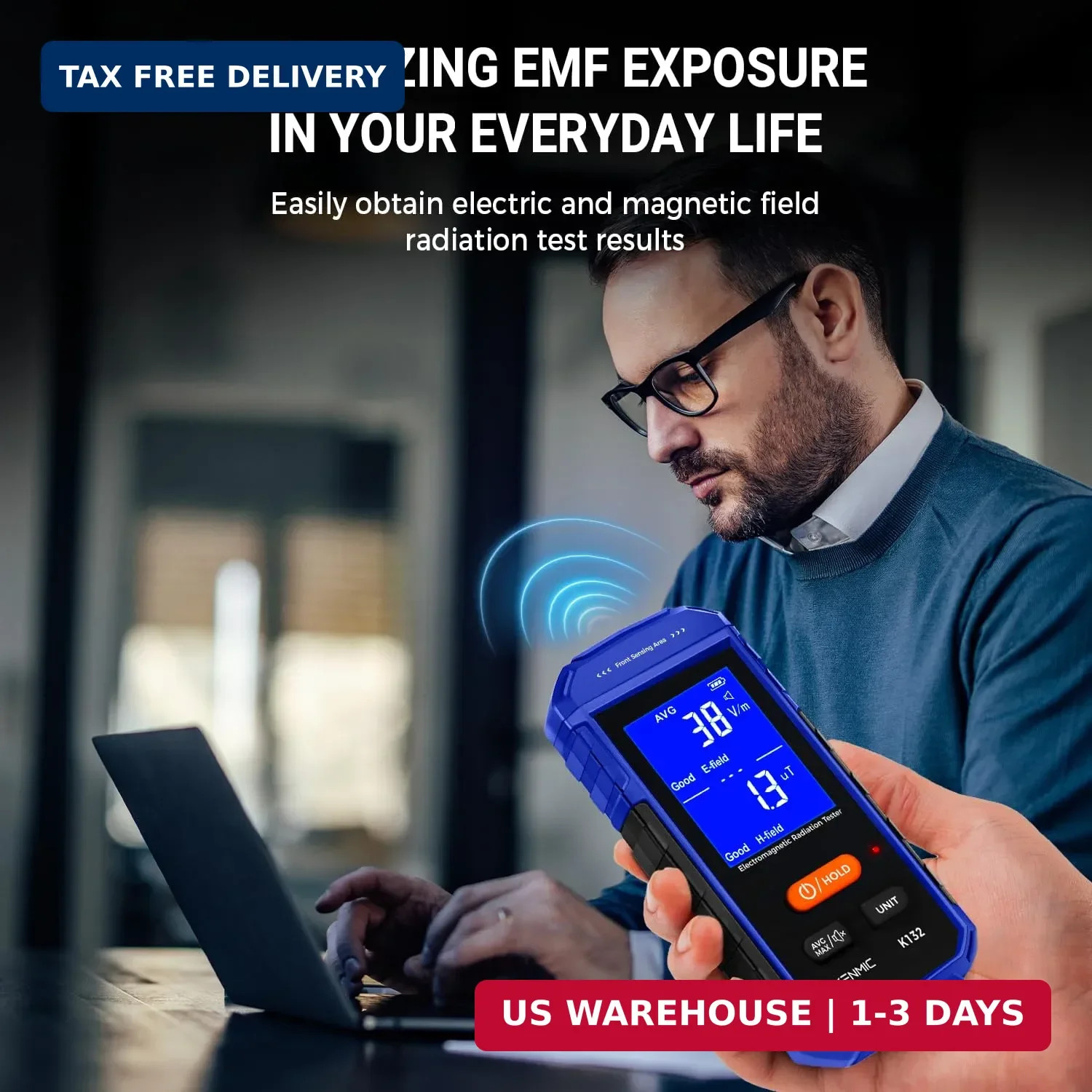 Rechargeable EMF Meter, Handheld Electromagnetic Field Detector with Digital LCD
