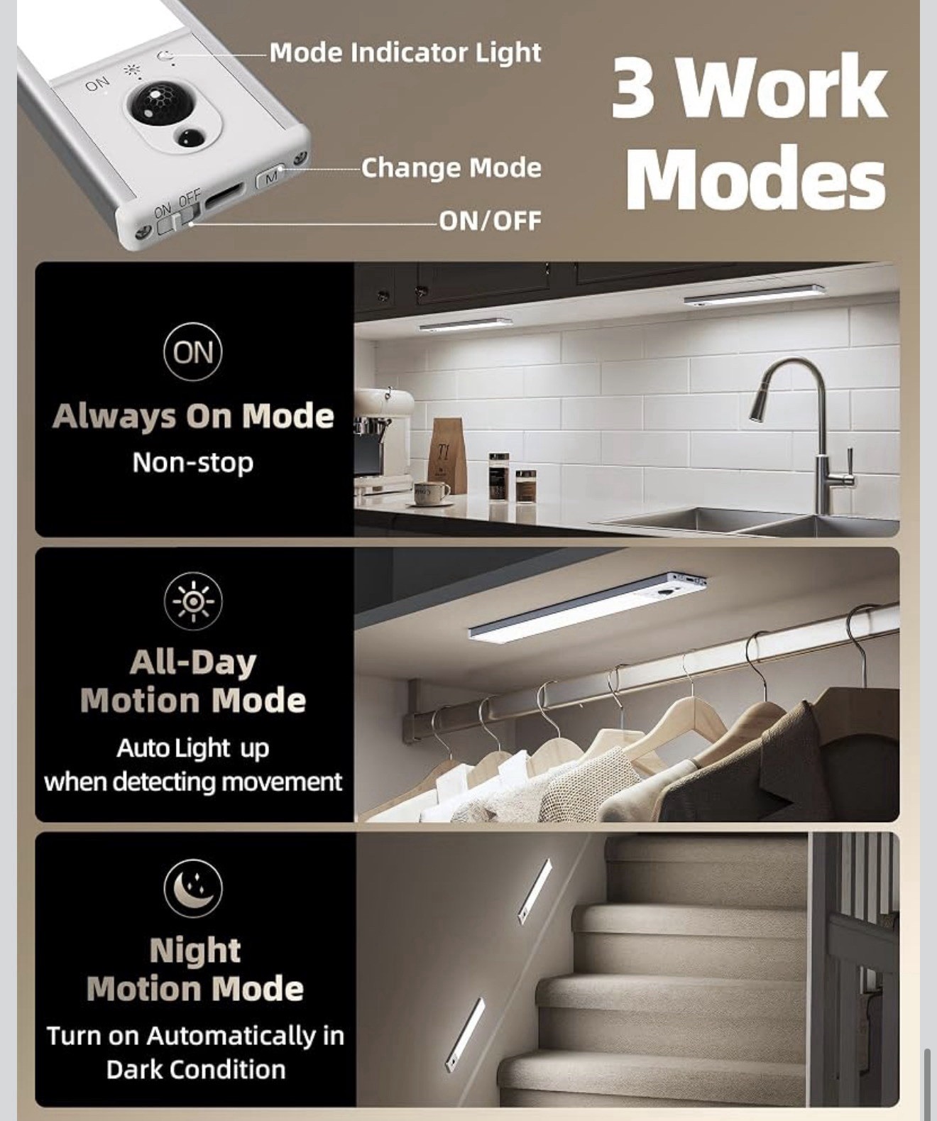 EZVALO 5 Pk Magnetic Lighting Rechargeable Motion Sensor Light LED with control
