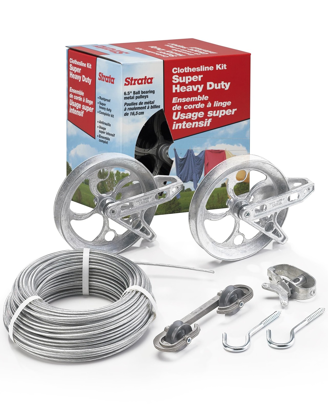 Clothesline Outdoor Super Heavy Duty Kit - 150 Feet Galvanized Wire Silver PV...