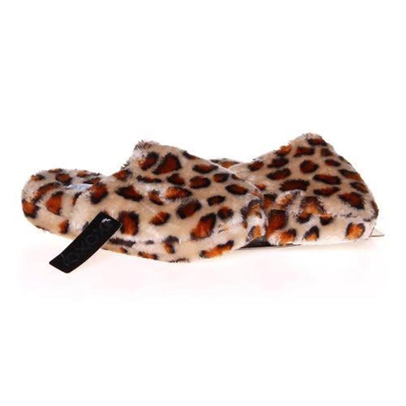 NEW GIFT NWT XOXO S 5 6 LEOPARD SOFT FUR SCUFF SLIPPERS SLIP ON RUBBER SOLES