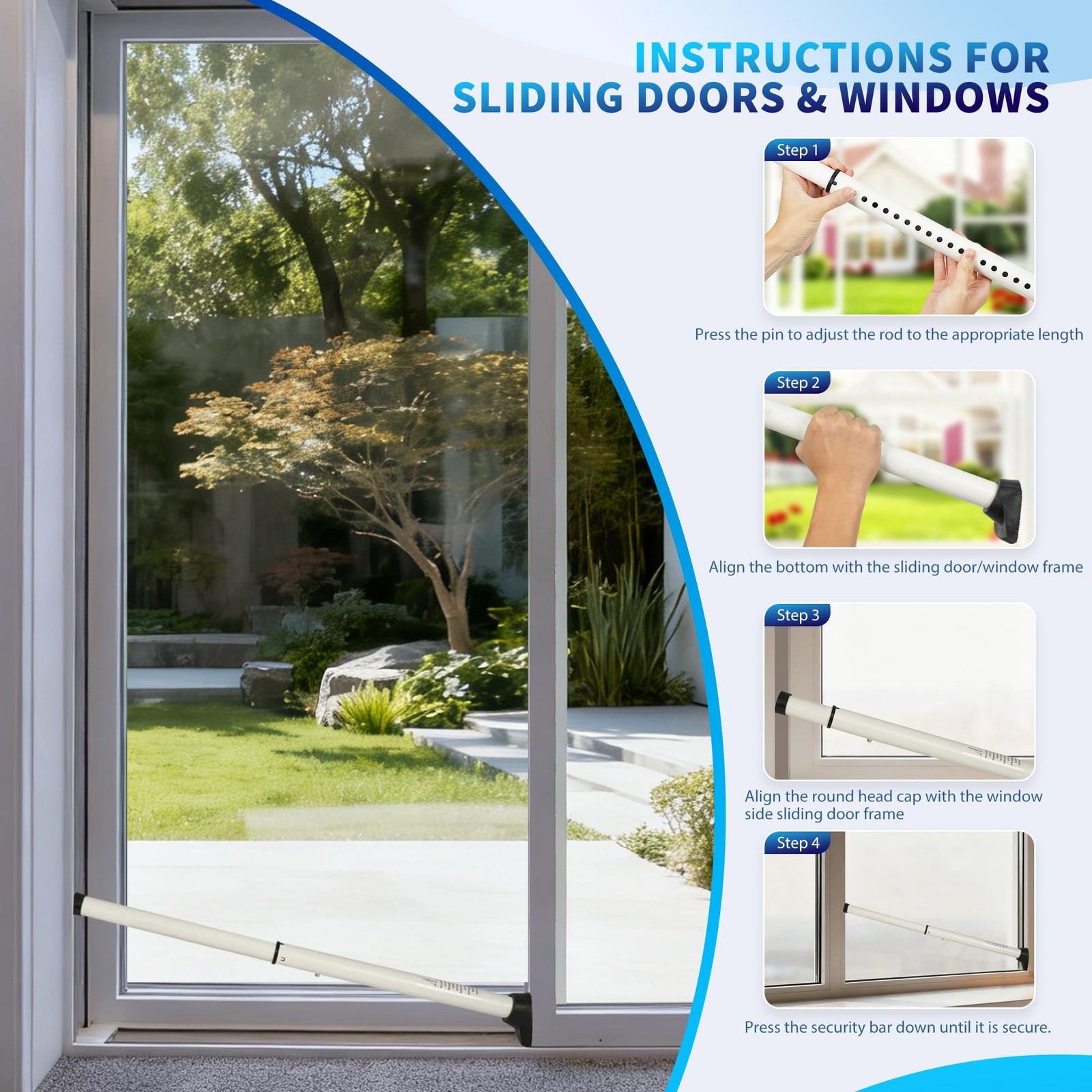 2025 Upgraded 2-in-1 Door Security Bar & Sliding Windows 2 Pack, White