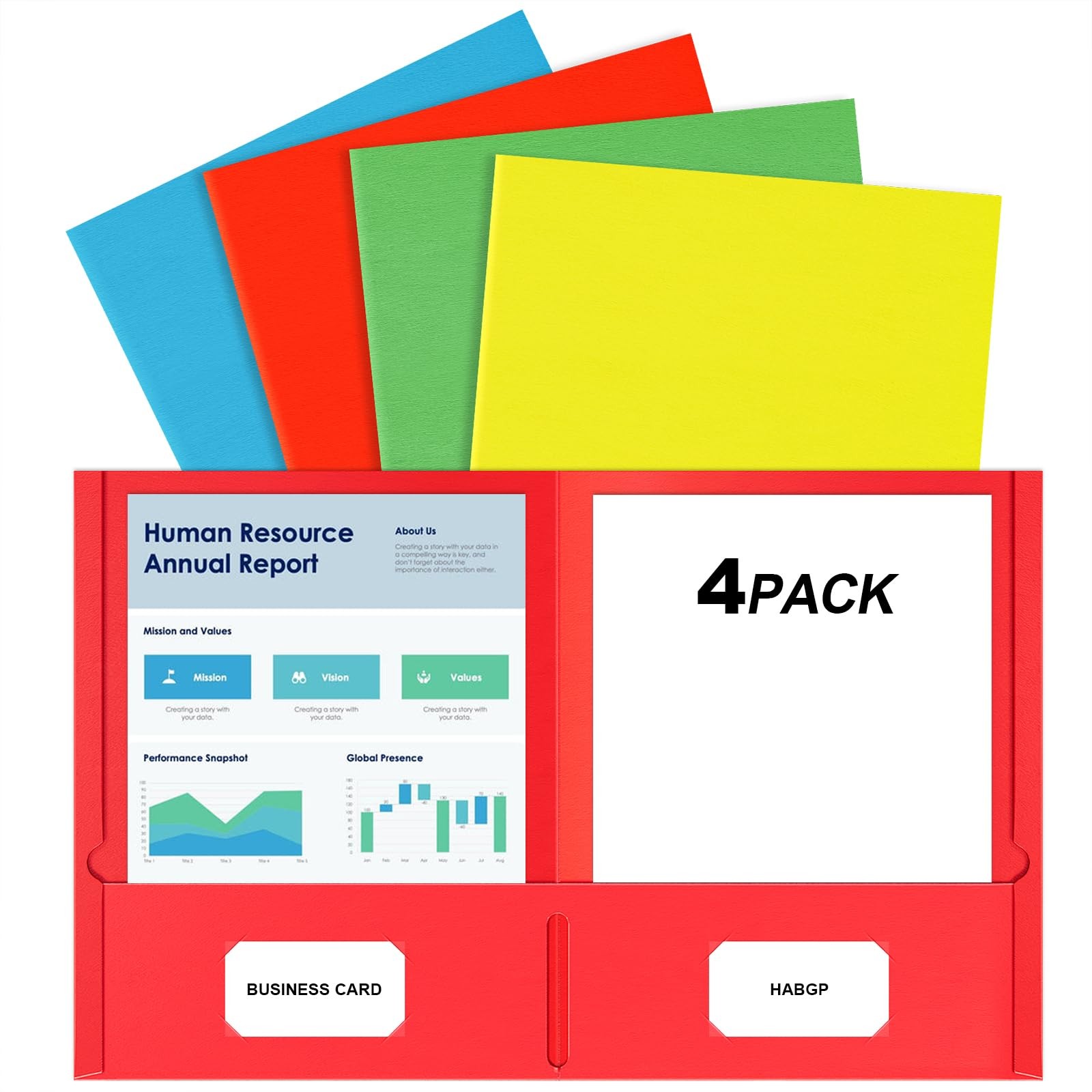 HABGP Pocket Folders, 4 Pack 2 Pocket Folders Fit Letter Size , Assorted Colo...