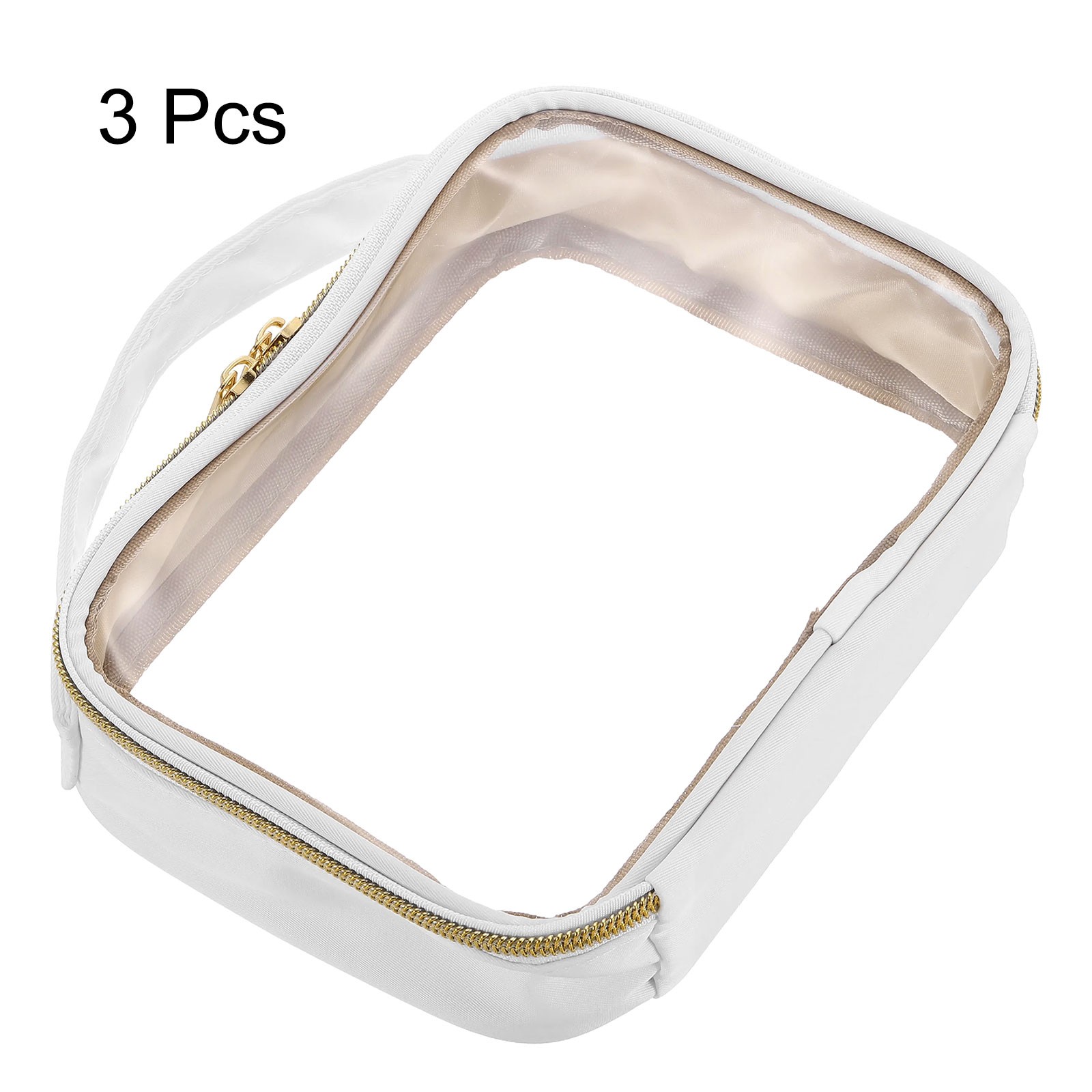 3pcs Clear Toiletry Bag PVC Clear Makeup Bag with Handle, White