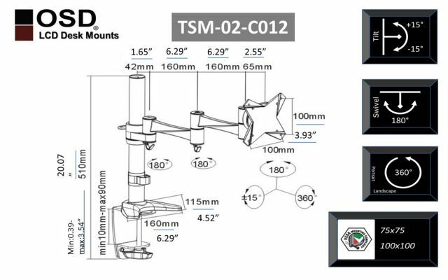 13" - 23" Desktop Computer Mount Tilt & Swivel Full Motion 33" Pull Out Reach