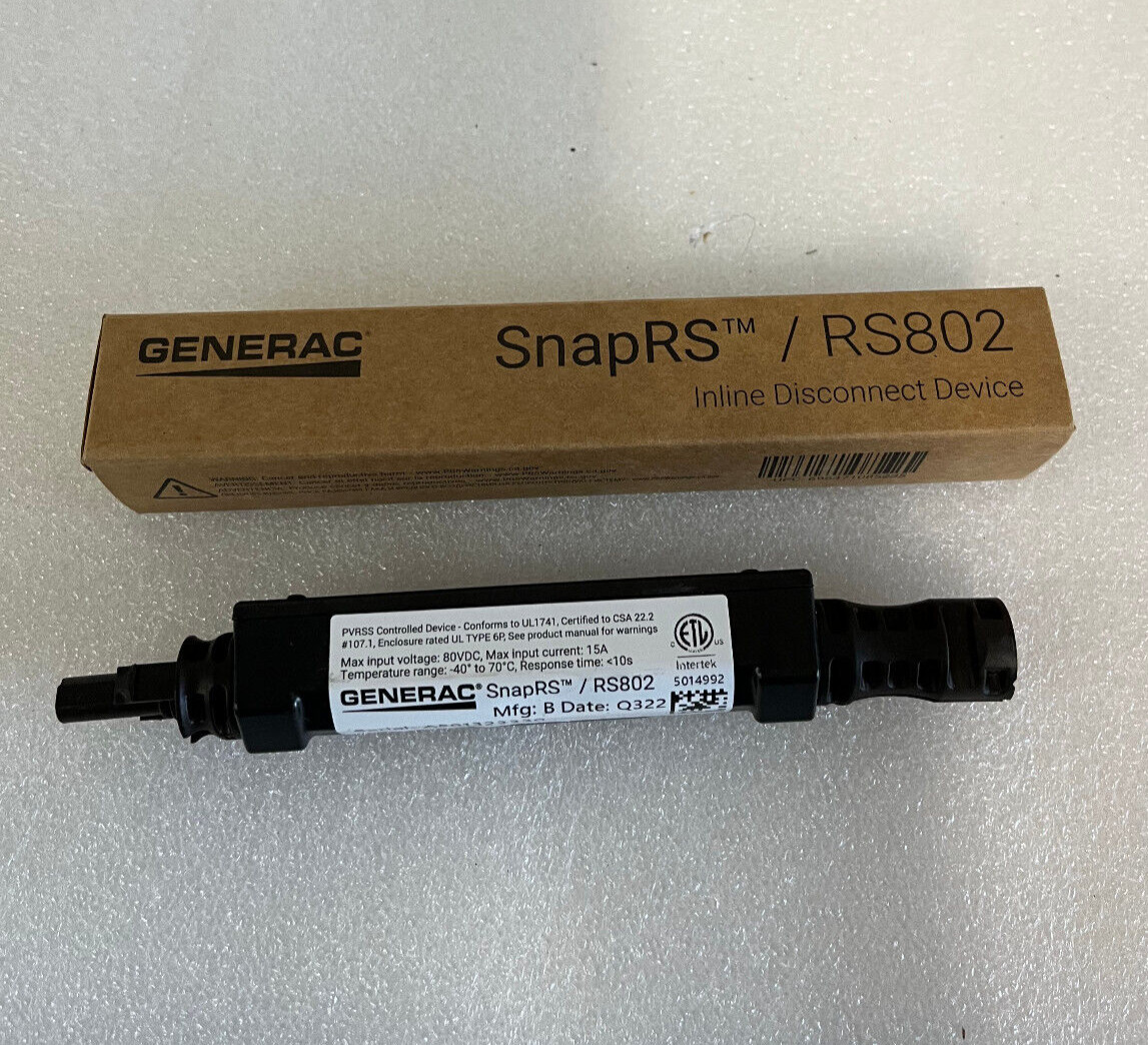 Package of 3. GENERAC RS802 SNAPRS GEN 2 - INLINE PV DISCONNECT Rapid Shutdown.