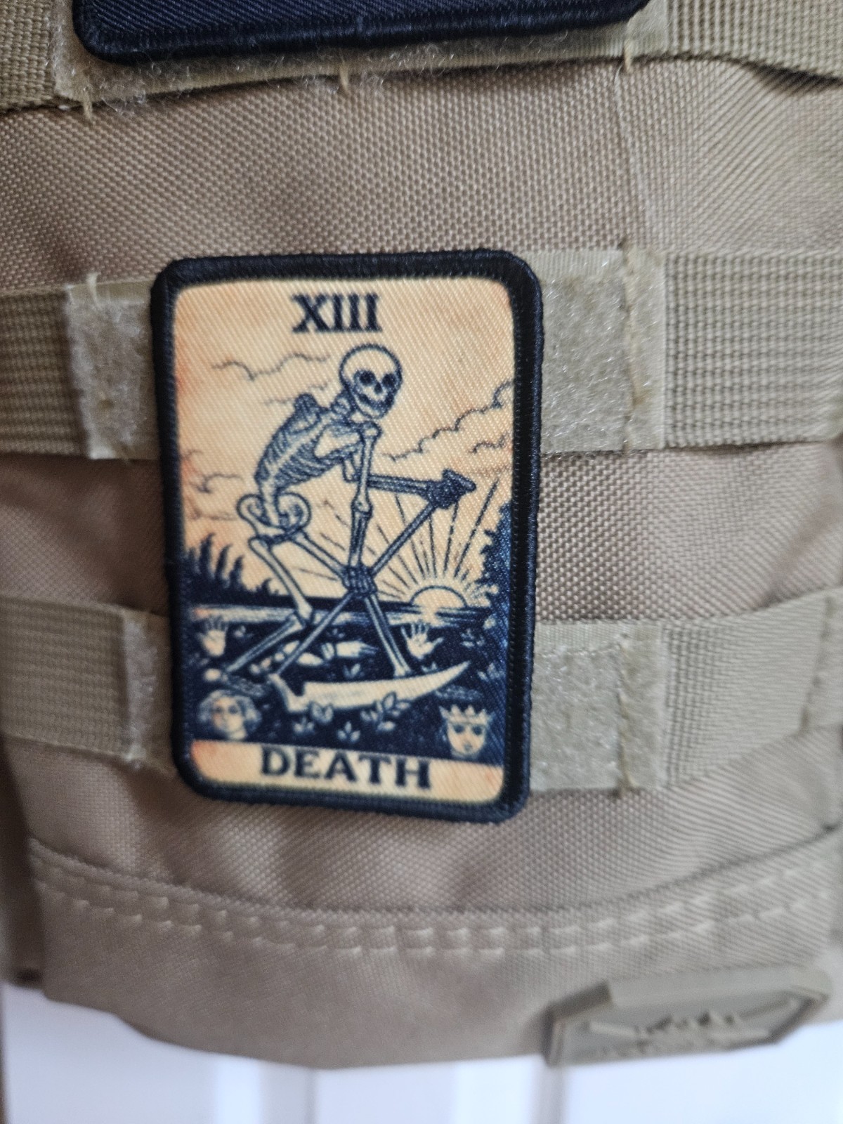 Death grim reaper tarot card 2"x3" morale patch with hook and loop backing