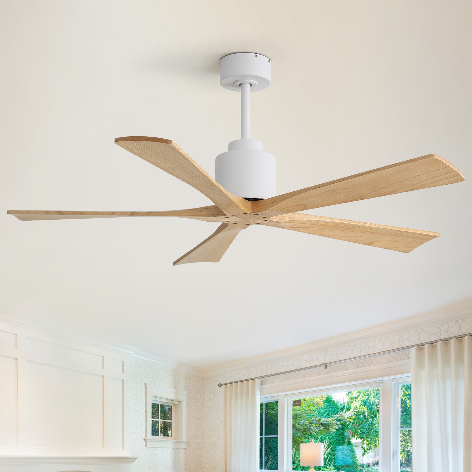 52" Solid Wood Flush Mount Ceiling Fan with Remote & Silent DC Motor Reversible