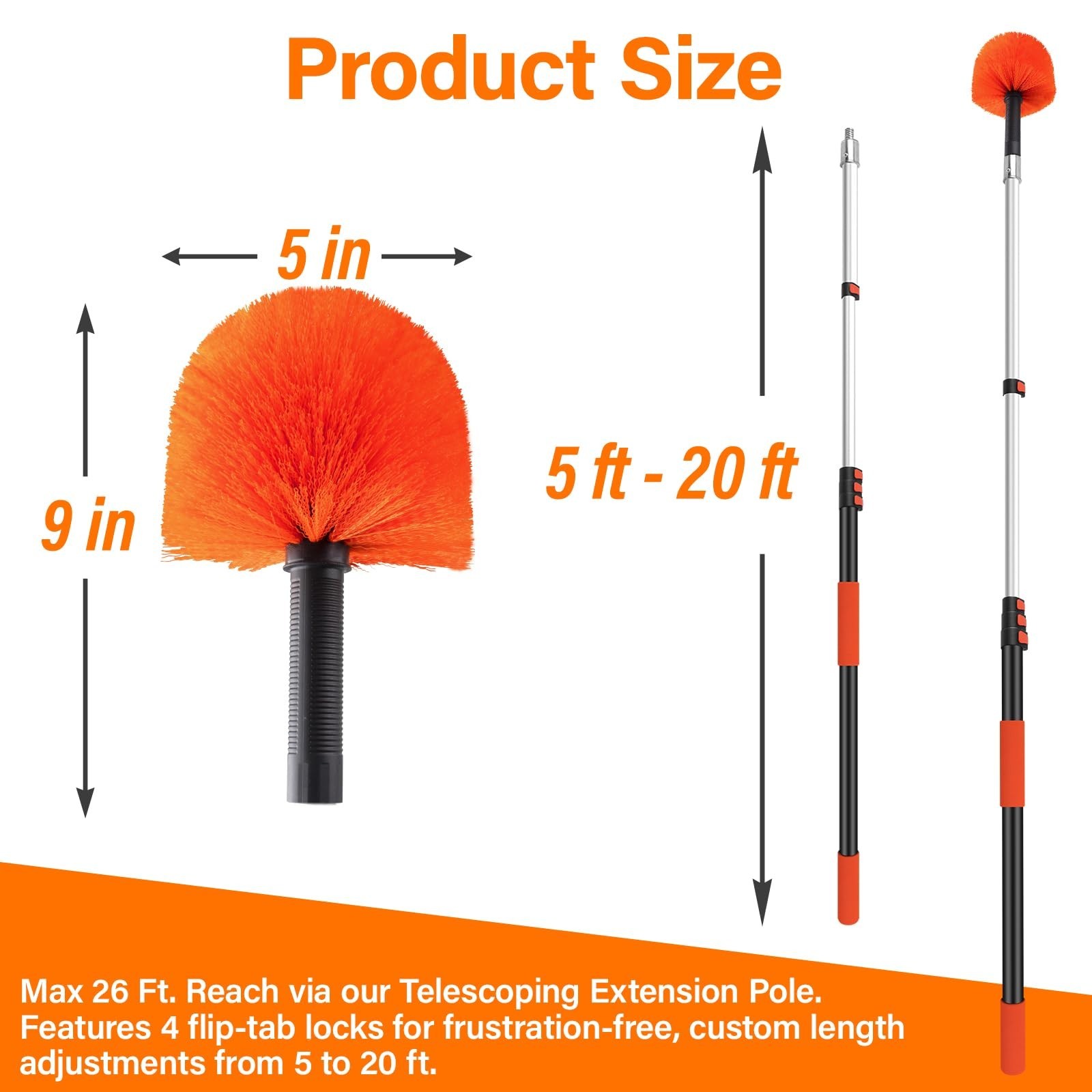 26FT Reach Cobweb Duster with Extension Pole - Spider Web Brush with 5-20 FT ...