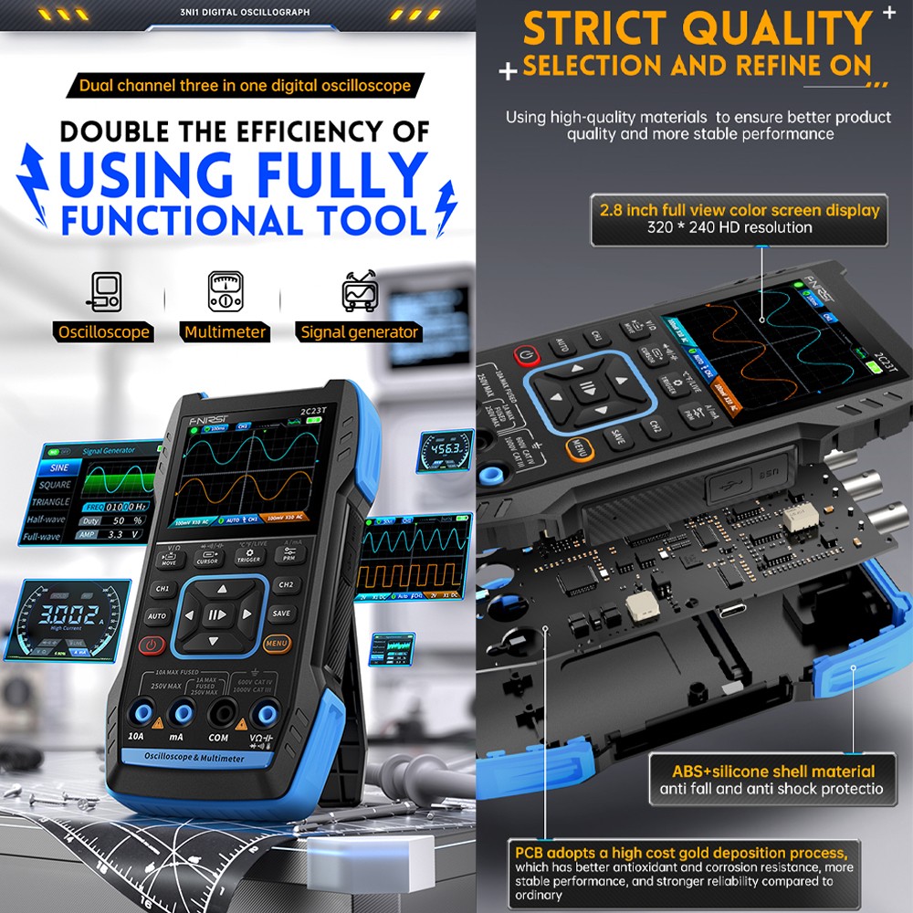 FNIRSI-2C23T Handheld Digital Oscilloscope Multimeter Function Signal Generator