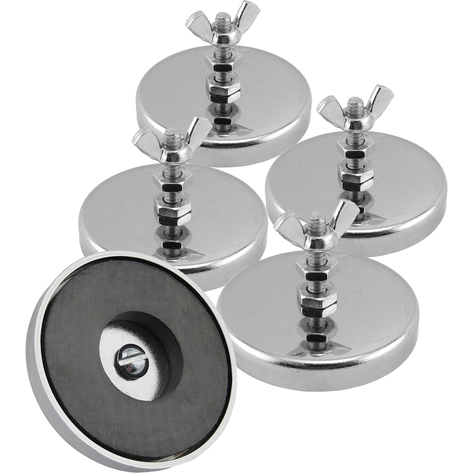 Ceramic Round Base Magnet with Bolt, Nuts, and Wing Nut Pack - Heavy-Duty Str...