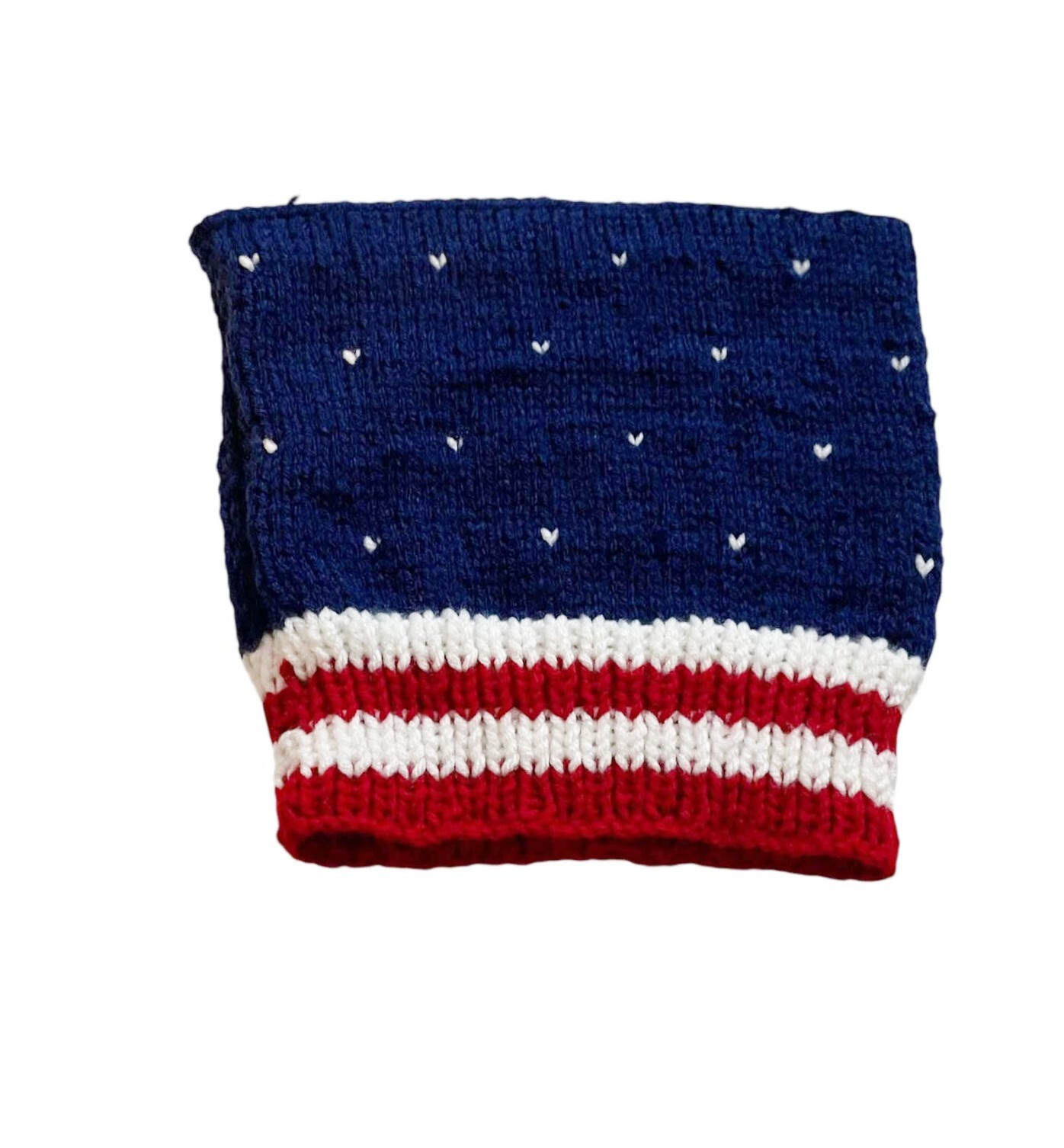 Patriotic Hat Hand knitted Starry Hat Red White and Blue Medium