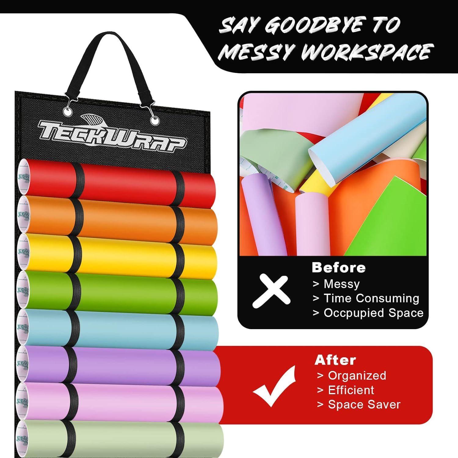 Vinyl Roll Holder, Vinyl Roll Storage Organizer Black Double-Sided Wall-Mount