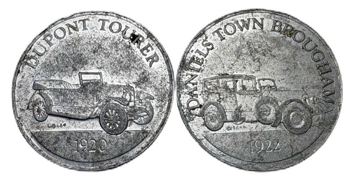 Sunoco Antique Car Coins Series 1  Lot of 2 Dupont Tourer/Daniels Town Brougham